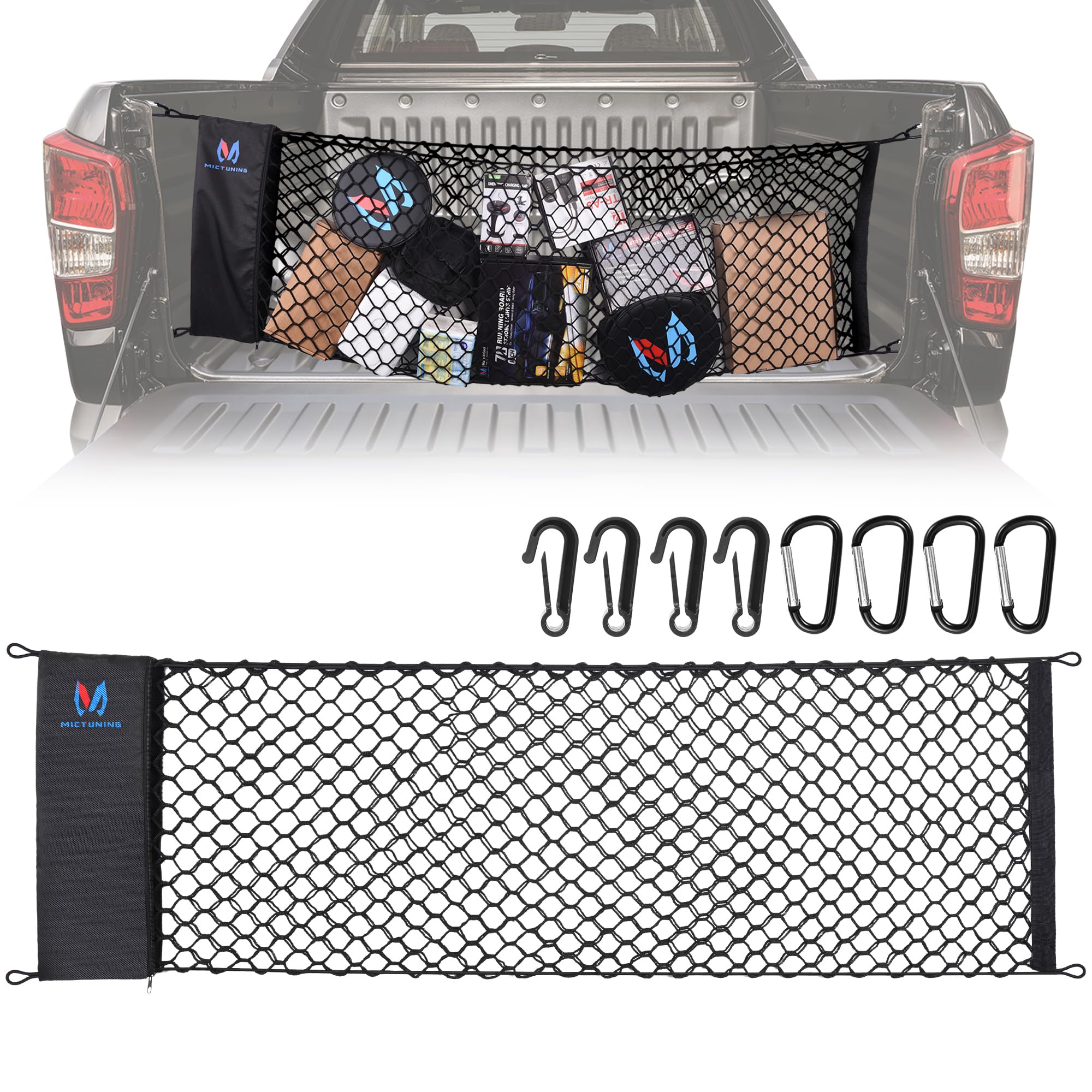 Mictuning Truck Bed Cargo Net Highly Elastic Cargo Net With Storage Bag Small Mesh Durable Storage Organizer Compatible For 2013