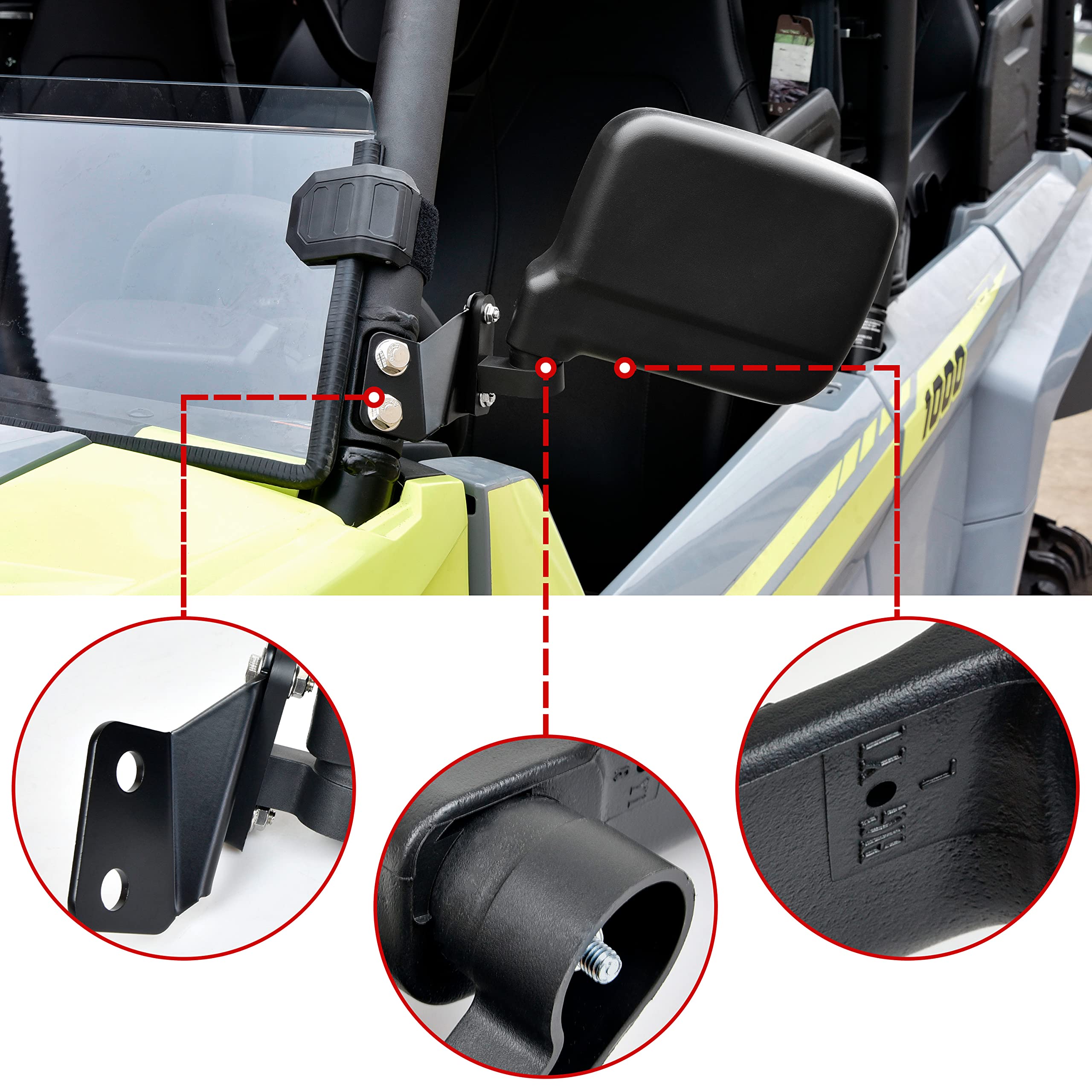 SAUTVS Adjustable Wider Rearview Side Mirrors for Yamaha RMAX 1000, Folding Clear Rear View Side Mirrors for Yamaha Wolverine RM