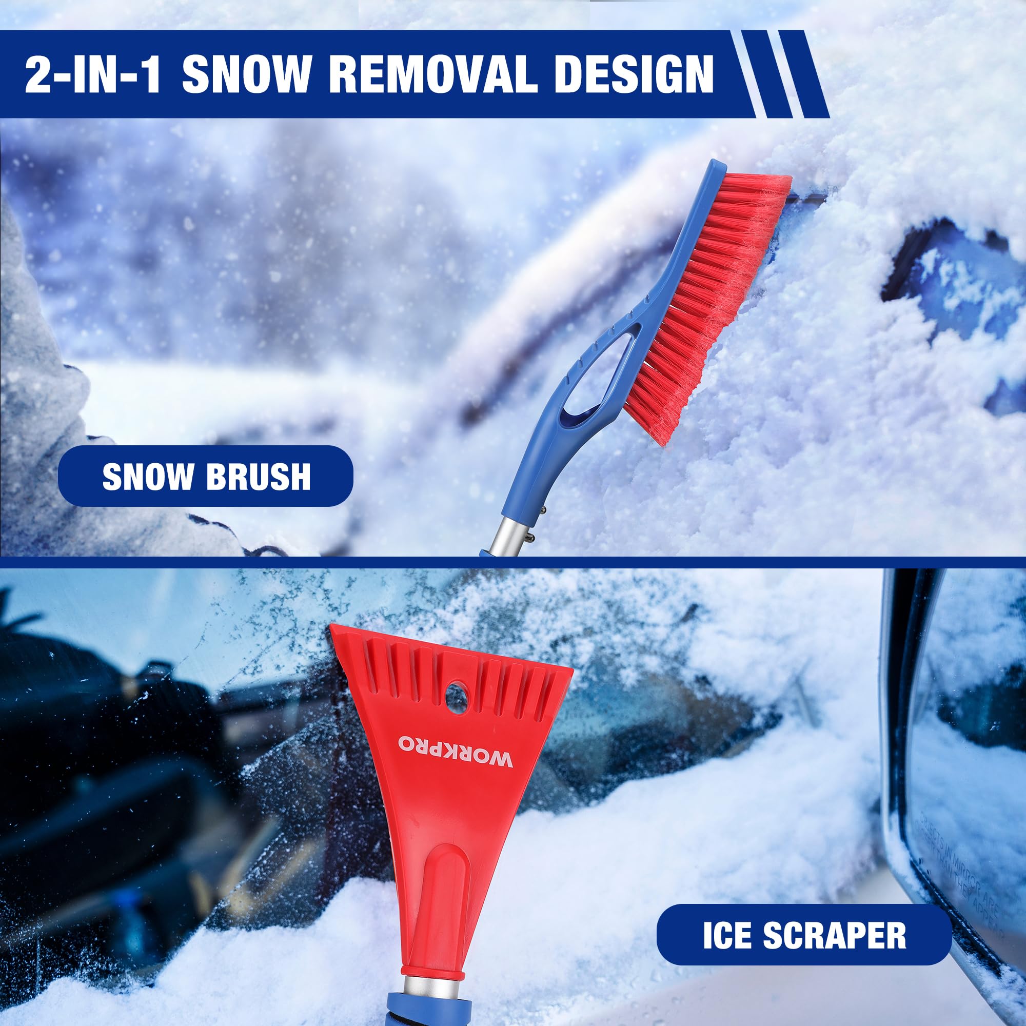 WORKPRO 27'' Snow Brush and Ice Scraper for Car Windshield, Car Snow Brush and Ice Scraper with Foam Grip, 2-in-1 Detachable Sno