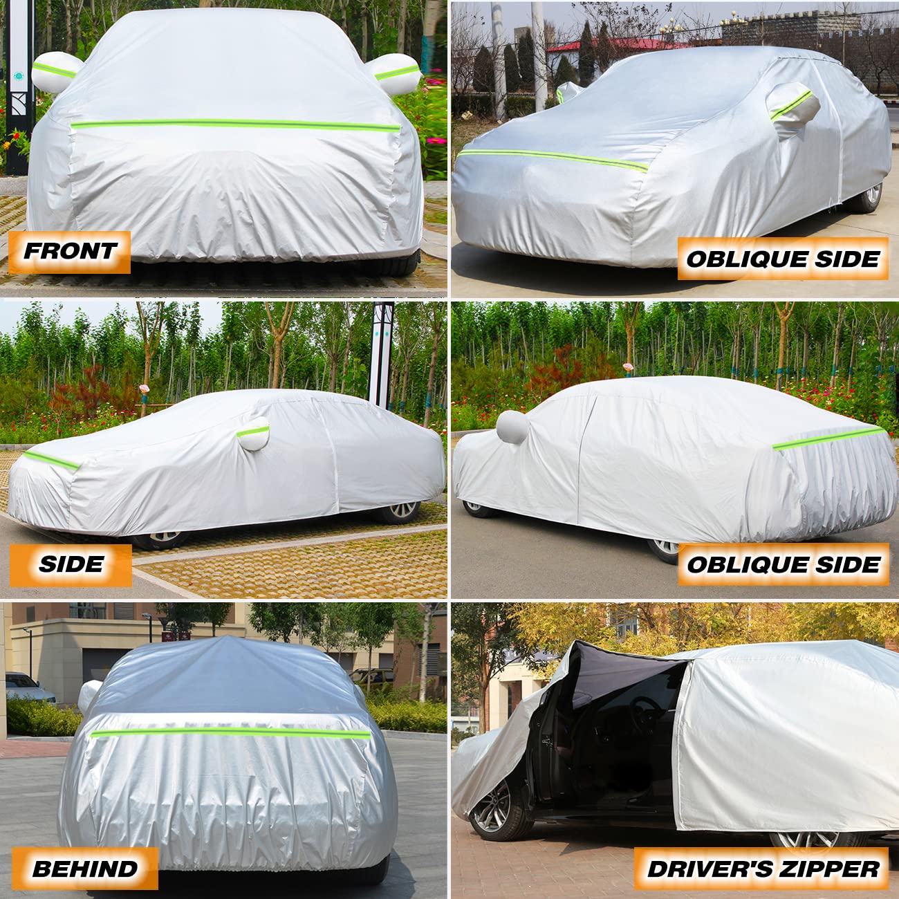 Tucarest 6-Layers Premium Full Car Cover Hard Shell Zipper Design Waterproof All Weather Weatherproof Uv Sun Protection Snow Dus