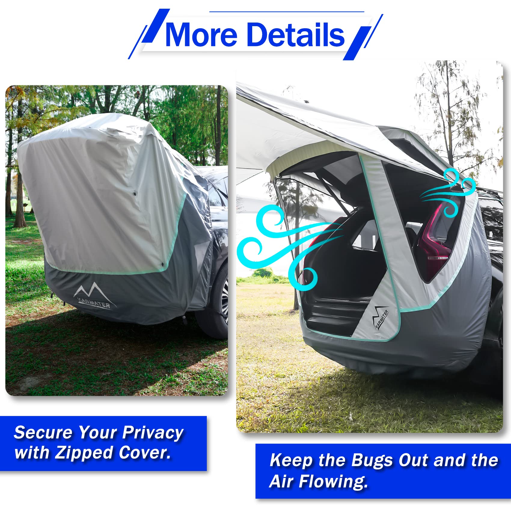 M Karmater Suv Tailgate Tent With Three Sides Awning Shade & Transmittance Mosquito Net, Hatchback Camping Sunproof Car Tent, Universal Suv Windproof Car Camping Gear Tent Outdoor Travel.