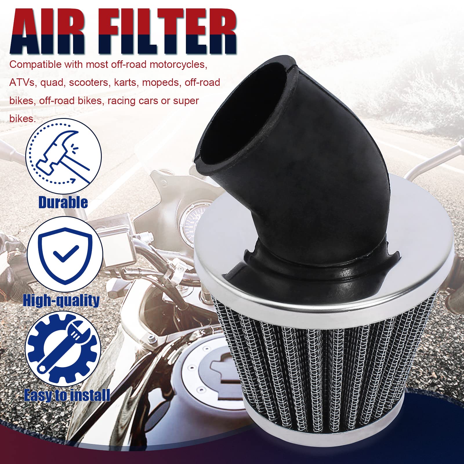 Qazaky 38Mm 39Mm 40Mm 1.5Inch Filter Cleaner 45 Degree Angled For 50Cc 70Cc 90Cc 110Cc 125Cc 150Cc 200Cc Motorcycle Atv Quad Sco