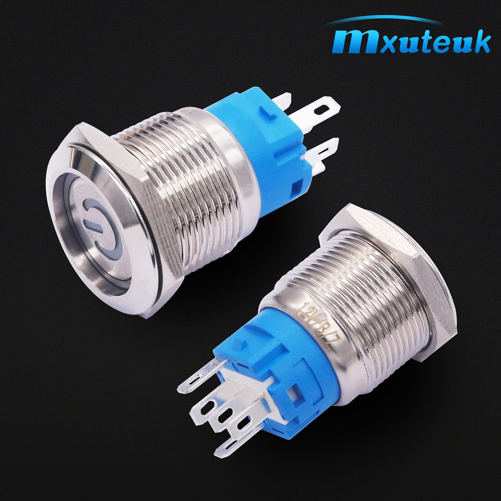 Mxuteuk 19Mm Latching Push Button Switch 1 No 1 Nc Spdt On/Off Silver Stainless Steel Shell With 12V Red Power Symbol Light With