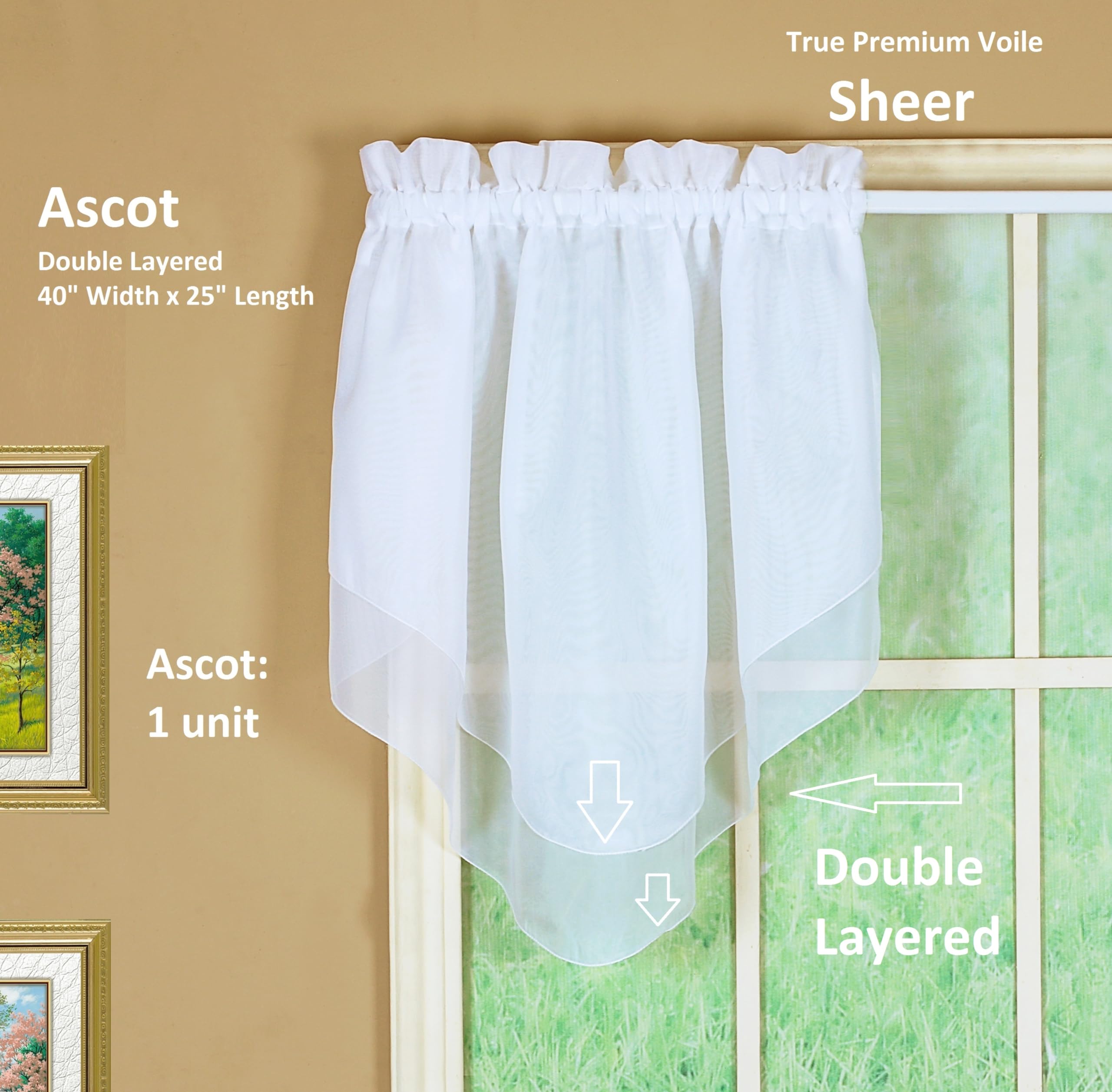 Today'S Curtain Emelia Original Voile Ascot 25'', White, 40'' W X 25'' L