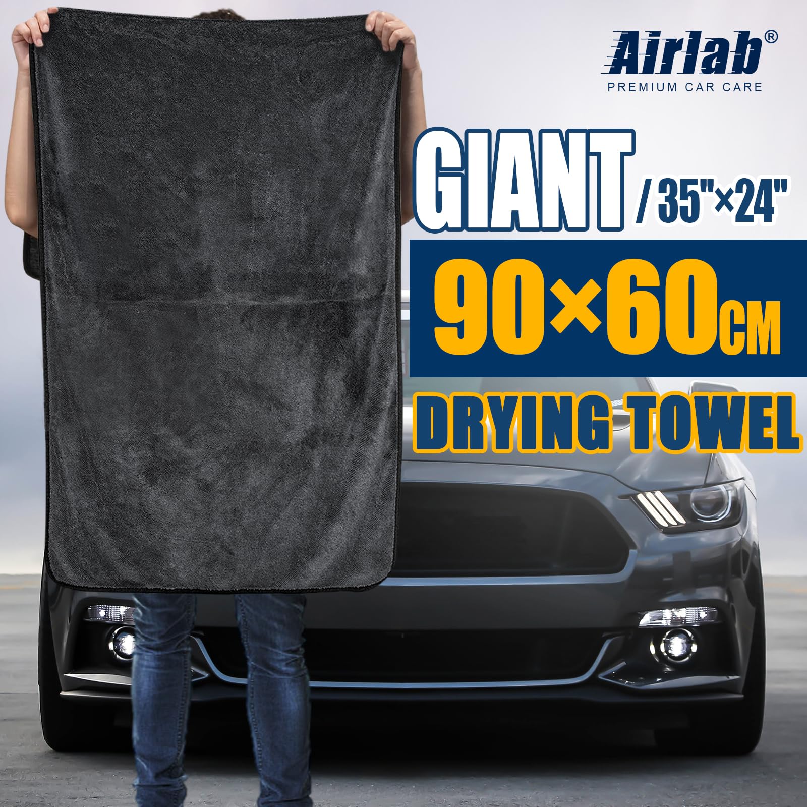 Airlab Microfiber Towels For Cars Drying Extra Large Super Absorbent Cleaning Cloth Auto Detailing Ultra Soft, Lint-Free, Streak-Free 600Gsm, 24'' X 35'', 1 Pack