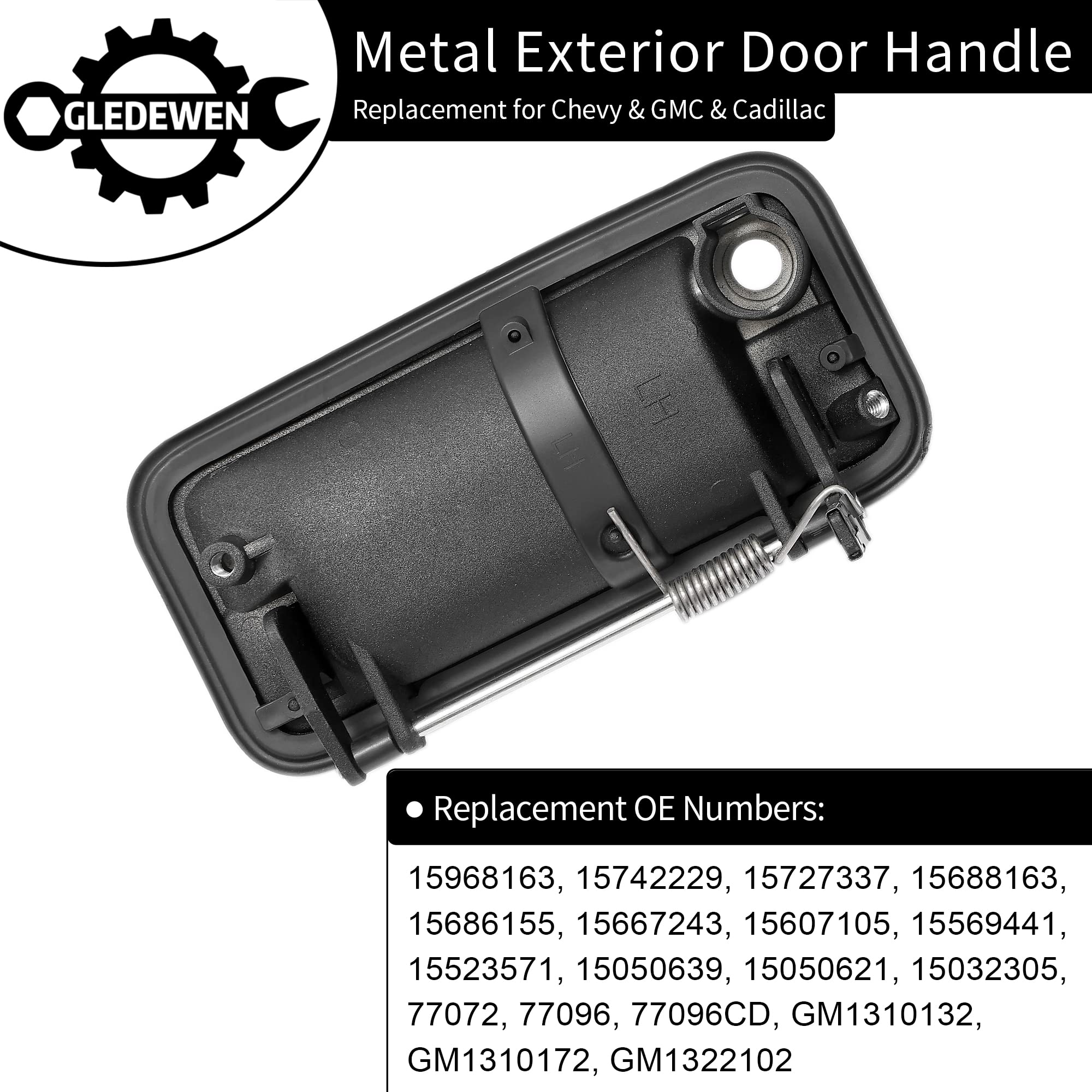 All Metal Exterior Door Handle, Compatible with 1988-2001 Chevy K1500 K2500 K3500 C1500 C2500 C3500, GMC C/K 1500 2500 3500 Pick
