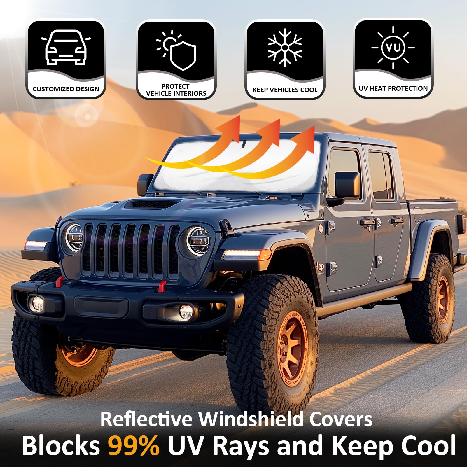 Sunshade For Jeep Wrangler Jk Jku Jl Jlu 2022 2023 2024 Accessories Front Window Shades Cover Protector 210T Reflective Blocks U
