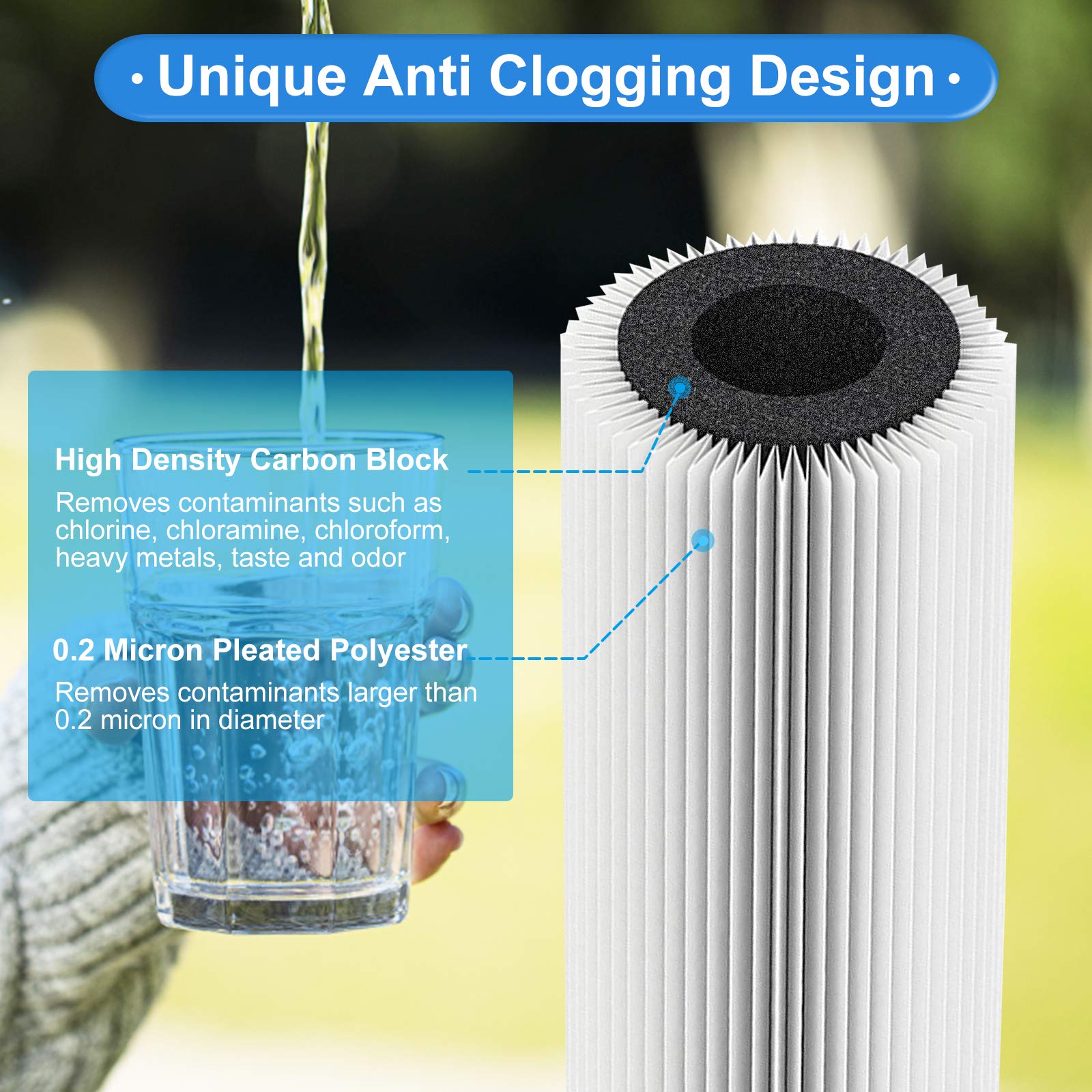 Hansing 0.2 Micron 4.5'' X 10'' Pleated High-Density Carbon Block Water Filter Cartridge Hsr-03C For Hansing System Hsr-03