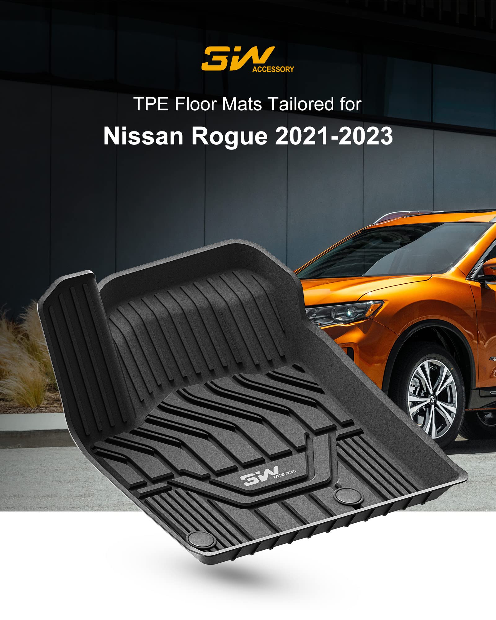3W Nissan Rogue Floor Mats & Cargo Liner 2014-2020, All Weather Tpe Custom Fit Full Set With Trunk Mat(Not For Rogue Sport)