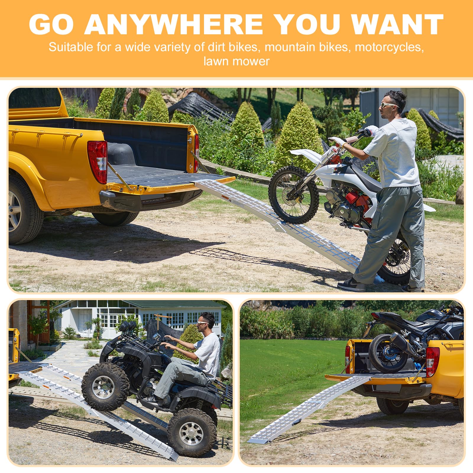 3000Lbs Heavy Duty Trailer Ramps, Gardhom 2Pc 7.5' Aluminum Foldable Pickup Truck Loading Ramps For Atv Utv Snow Blower Ramps Wi