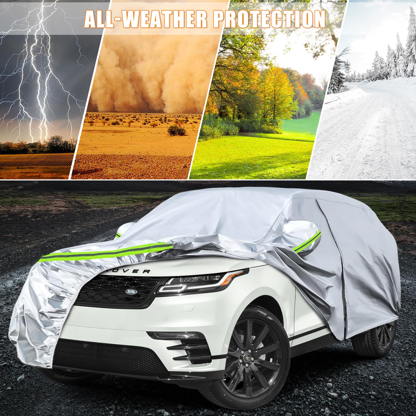 Waterproof Car Covers Replace For 2017-2025 Range Rover Velar, 6 Layers Silver All Weather Car Cover With Zipper Door & Windproo