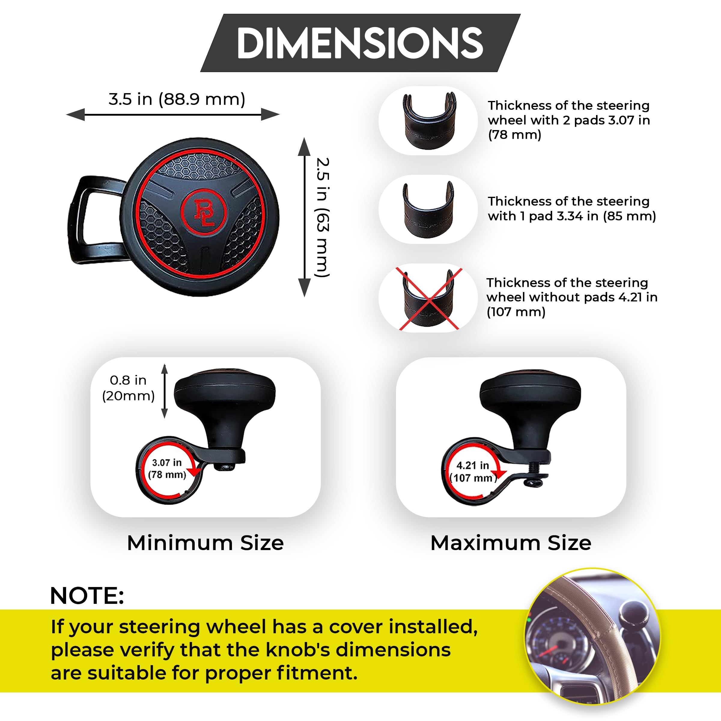 Fouring BL Steering Wheel Knob Spinner - Universal Non-Slip Fit, ABS & Premium Silicone Finish Suicide Knob with Metal Ball Bearing - Ideal for Cars, Trucks, Boats (Silicone Red)