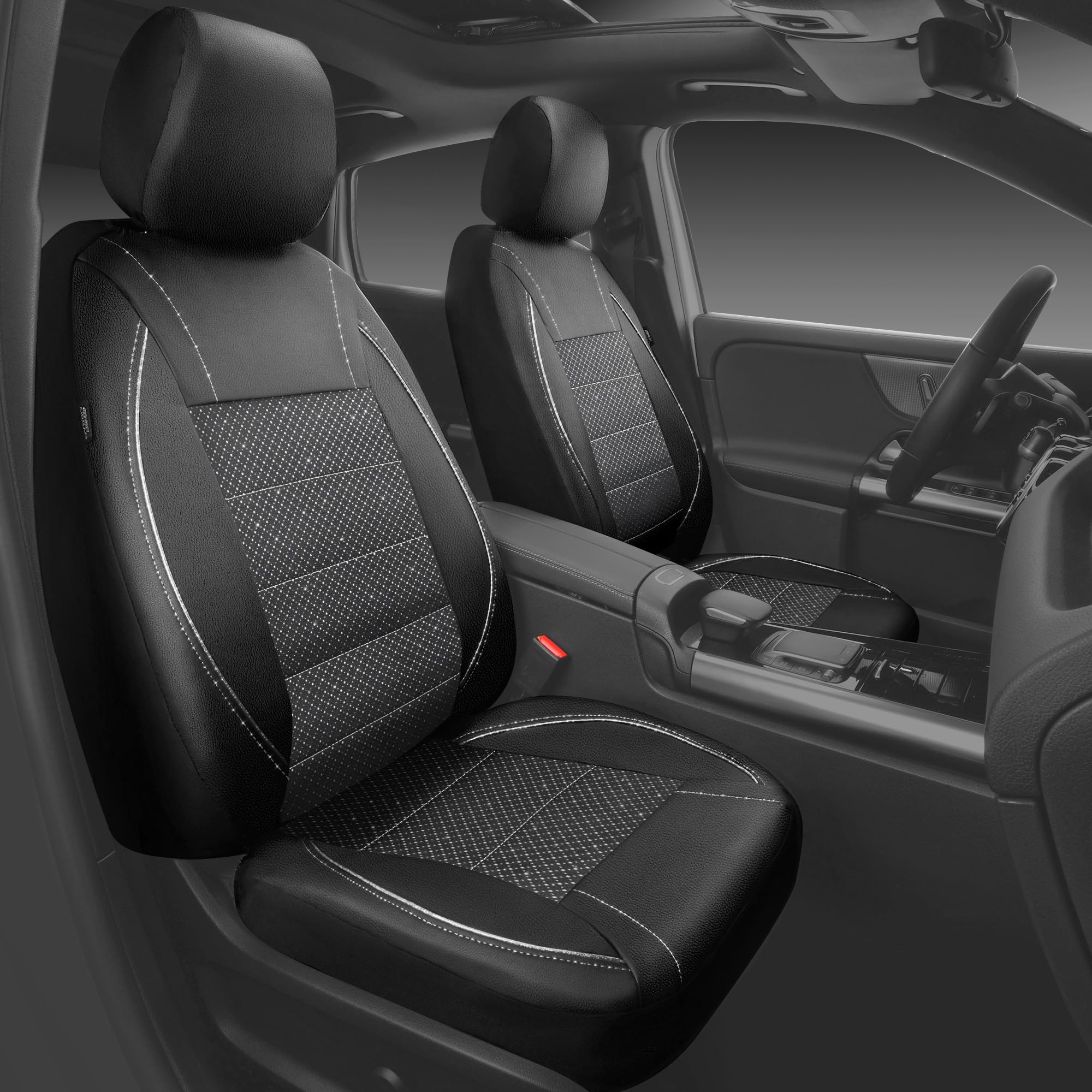 Car Pass Piping Pu Leather Car Seat Cover Full Set, Inside Zipper Design And Reserved Opening Holes, Airbag Compatible,Universal