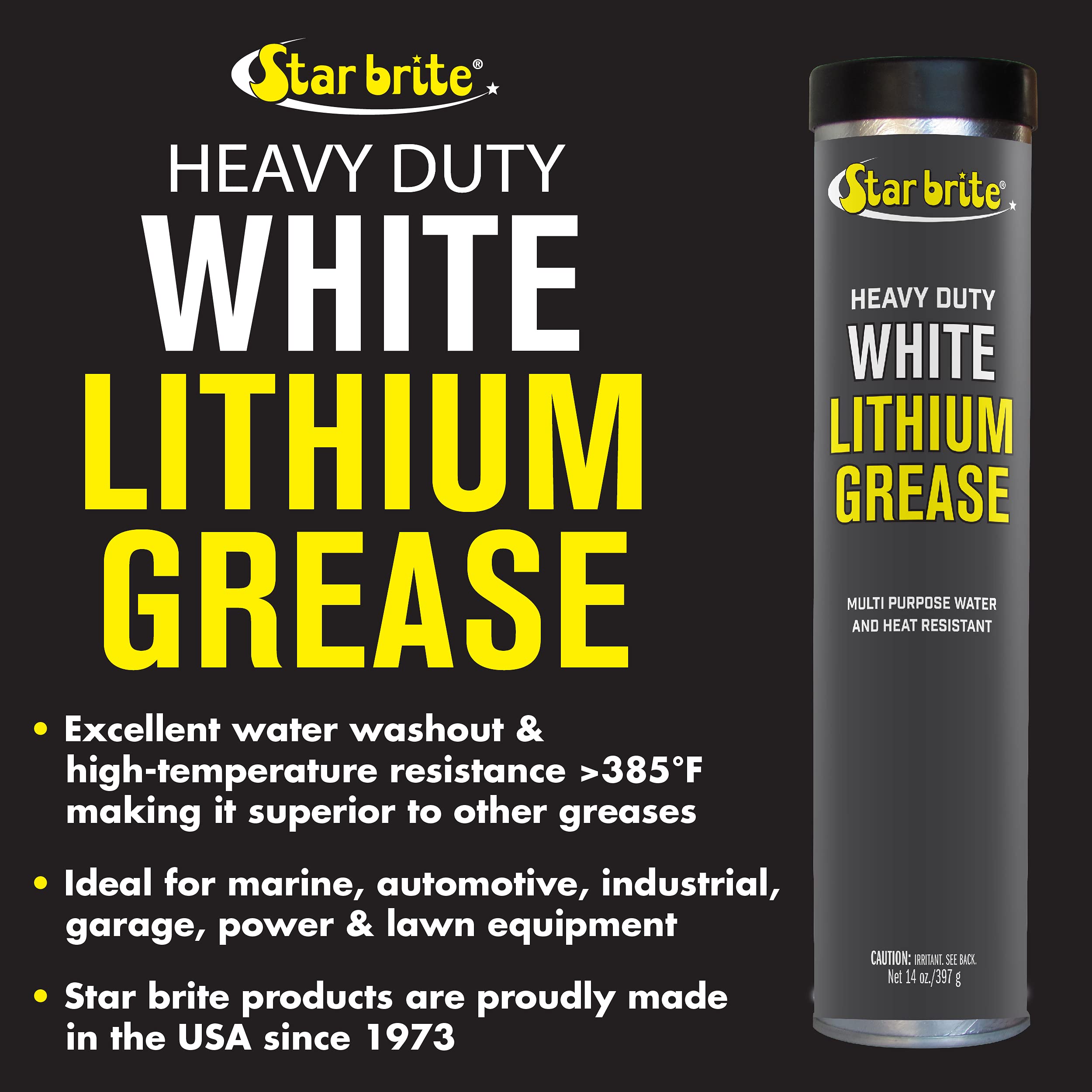 STAR BRITE Heavy-Duty White Lithium Grease - 14 OZ Cartridge - All-Weather, High-Performance Lubricant for Marine, Auto, and Ind