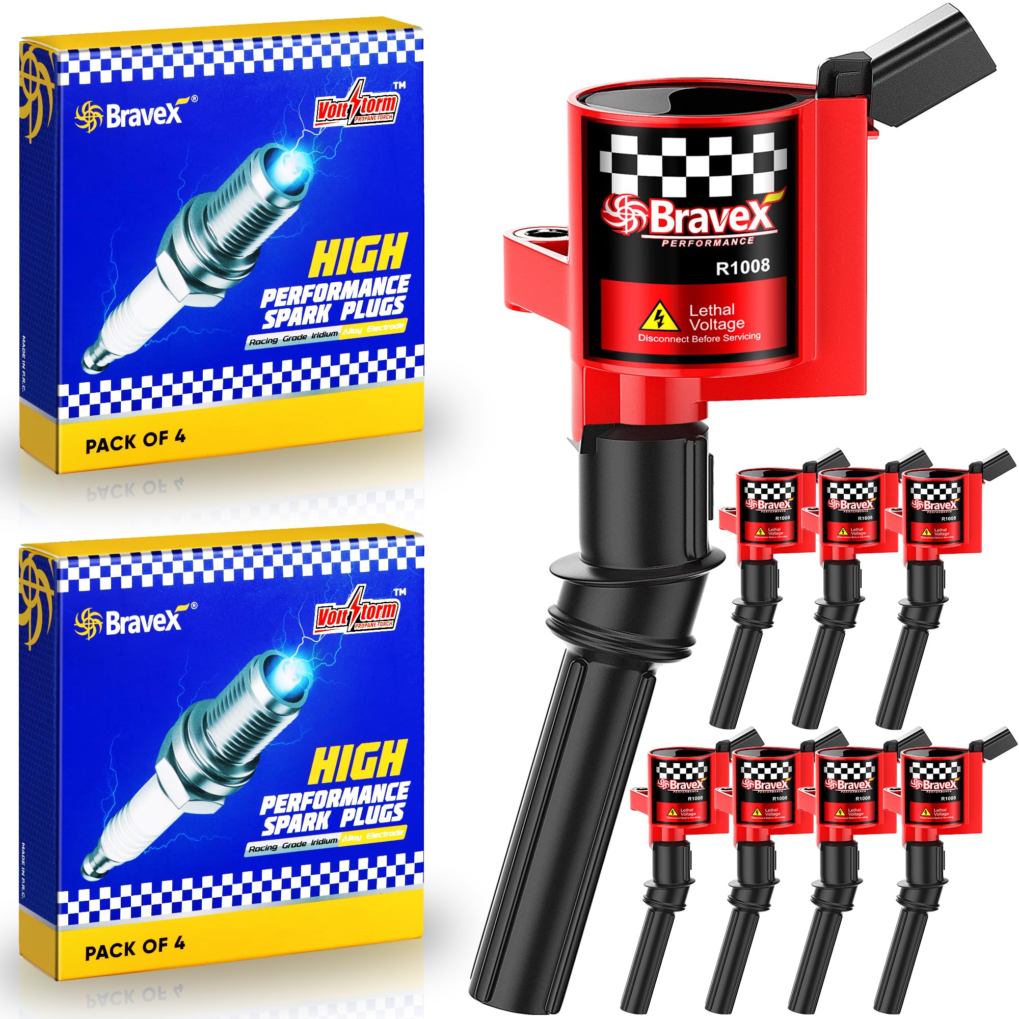 Bravex Ignition Coil Pack Dg508 & Spark Plug Sp493 For Ford F150 F250 E150 E250 Lincoln Mercury 4.6L 5.4L Engines Dg457 Dg472 Dg