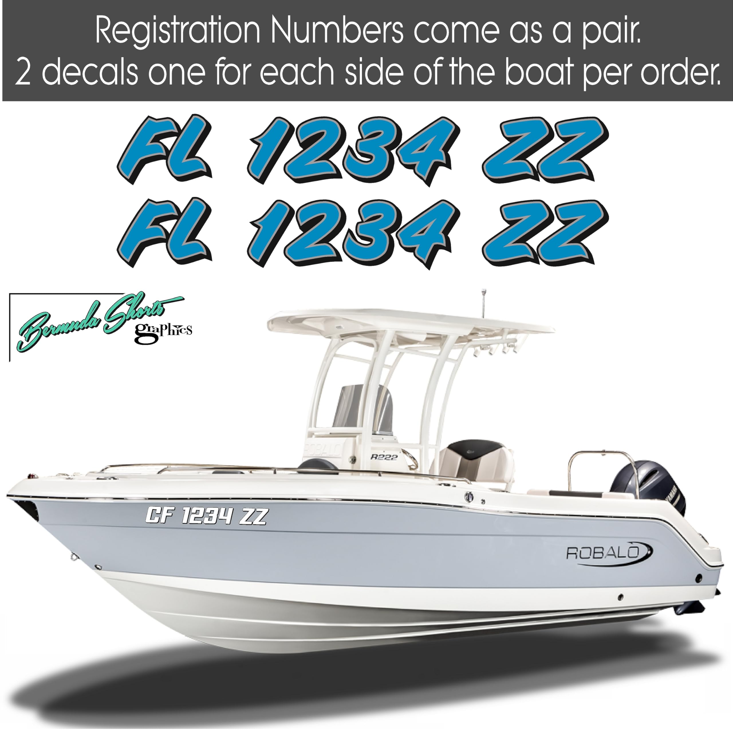Boat Registration Numbers 2CL / 2 Pack/Custom State Registration Stickers/Vinyl Boat Decal Graphics Pair