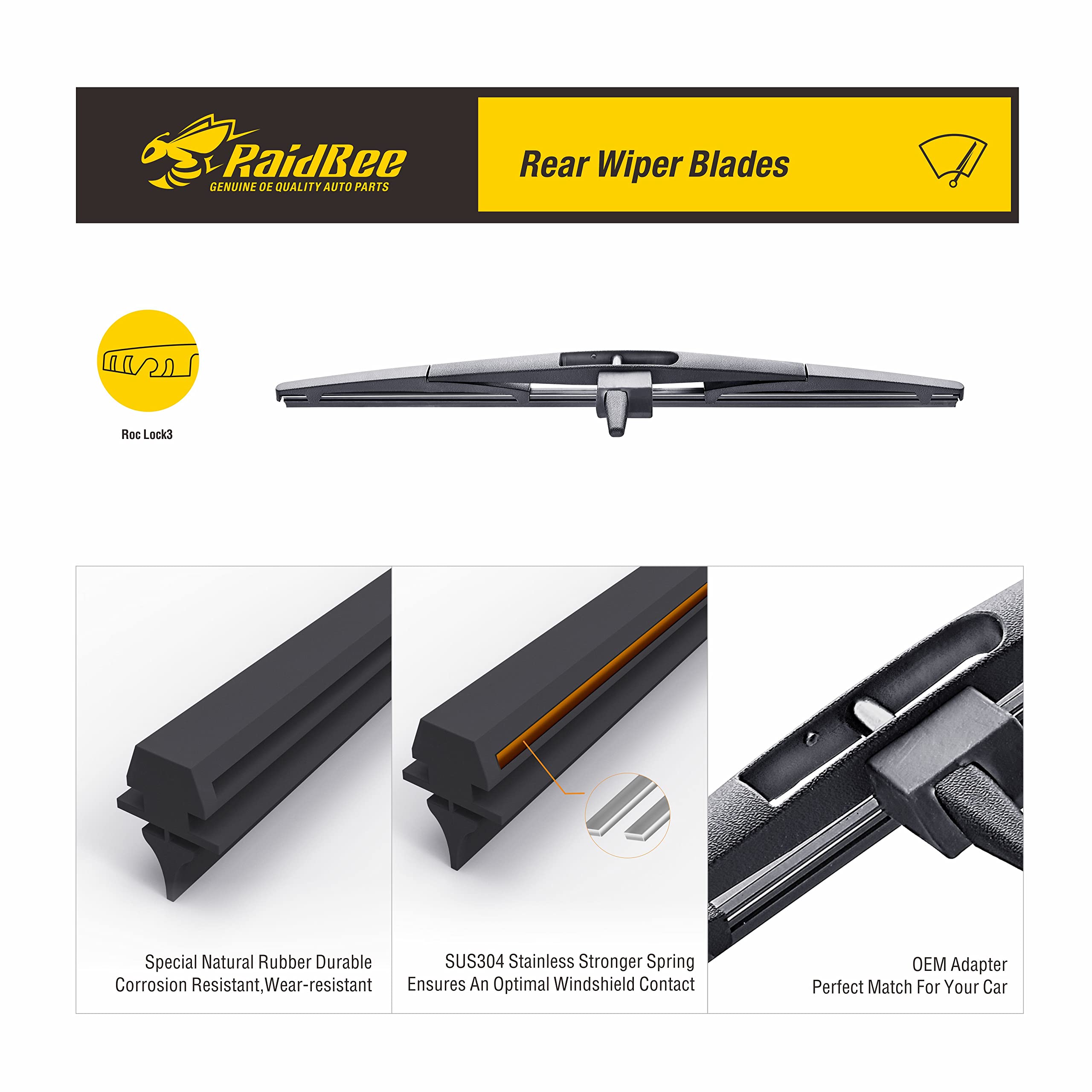 Raidbee Rear Wiper Blade, 14 Inch Rear Windshield Wiper Blades For Original Equipment Replacement, Compatible For Honda Pilot 2015 2014 2013 2012 2011 2010 2009(14-F)