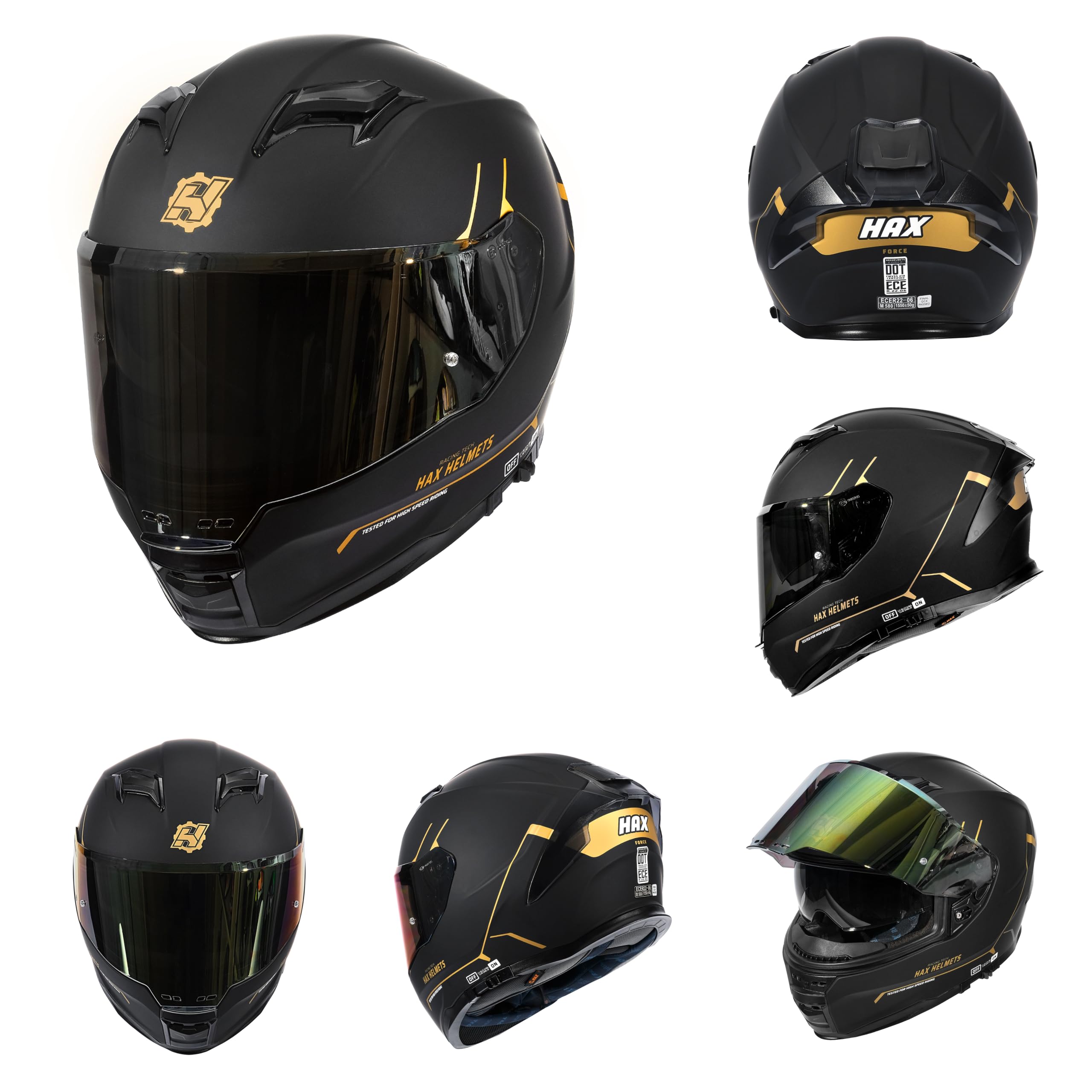 Dot & Ece Certified Hax Force Aerodynamic Full Face Helmet For Street & E-Bikes - Enhanced Dual Visor, Adult Size, Pinlock Ready