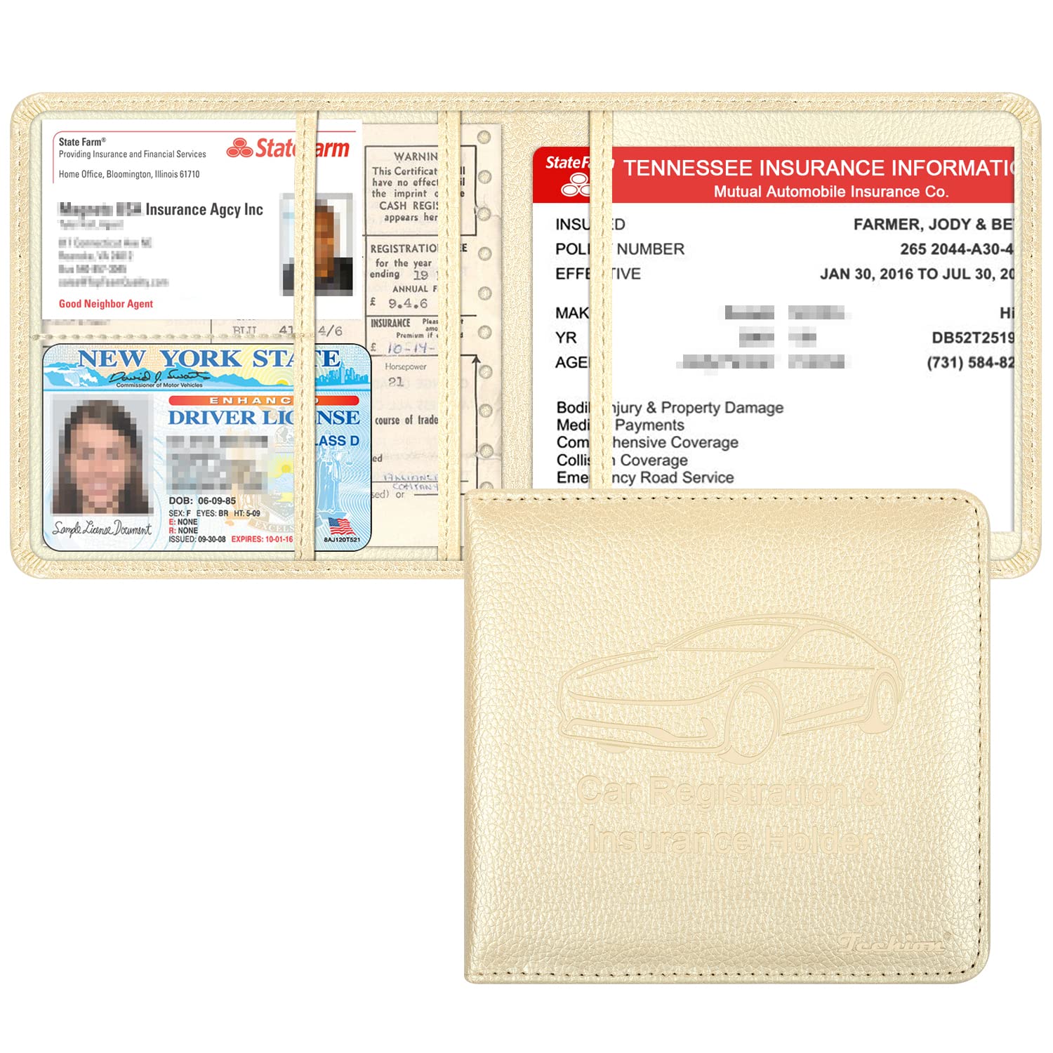 Techion Car Insurance And Registration Holder, 5.5 X 5 Inch Pu Leather Vehicle Glove Box Organizer Wallet Case For Insurance Car