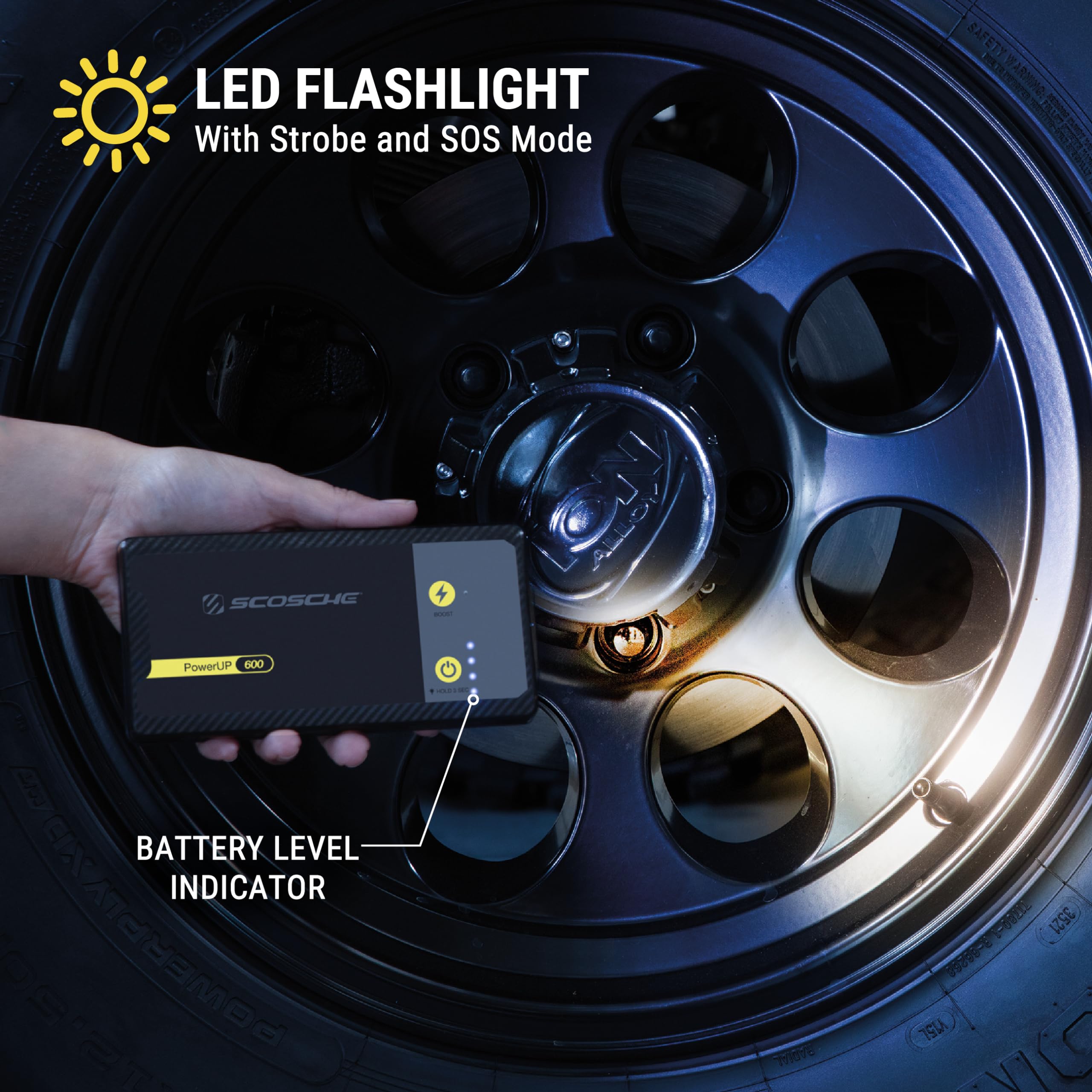 Scosche Pbj600 Portable Car Battery Jump Starter, 12V Jump Box, 600A Battery Booster, Jumper Cables Kit For Car (4.0L Gasoline/2