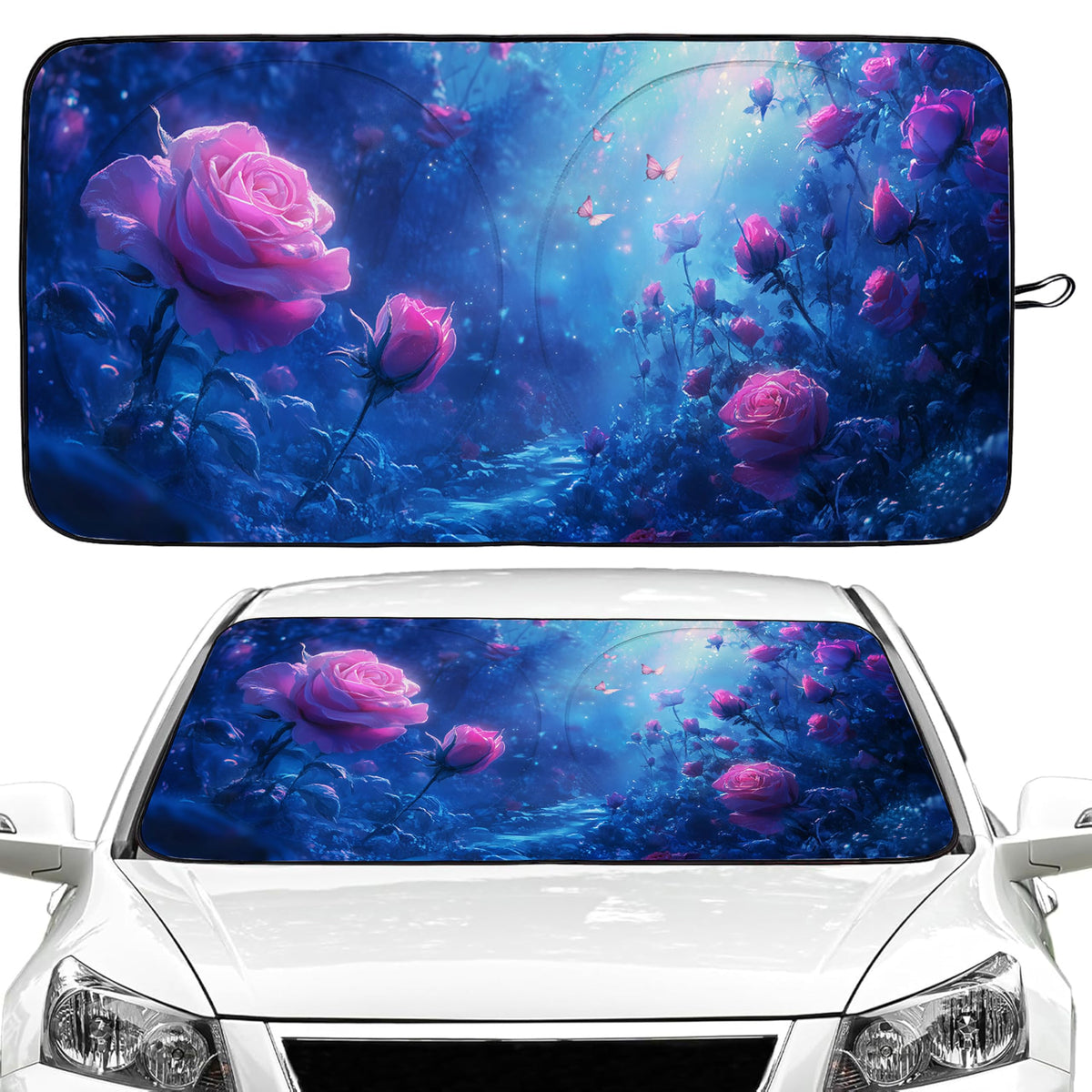Rose Car Windshield Sun Shade Foldable Sunshade Front Window Cover Sun Visor Protector Accessories for Truck SUV (59x27.5 inches