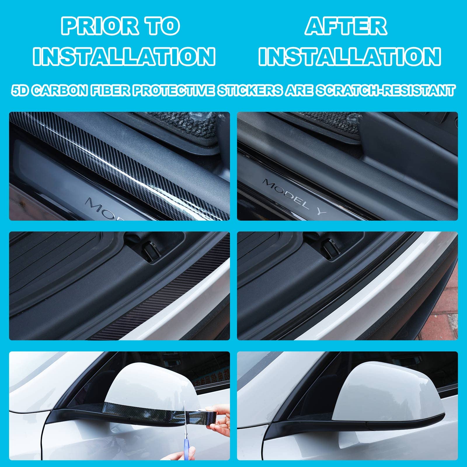 Tallew 3 Rolls 67 Ft Car Edge Door Guards Sill Protector 5D Carbon Fiber Vinyl Wrap Automotive Vehicle Anti Collision Film Fits (Black, 2 In X 17, 4 X, 2.7 X 33 Ft)