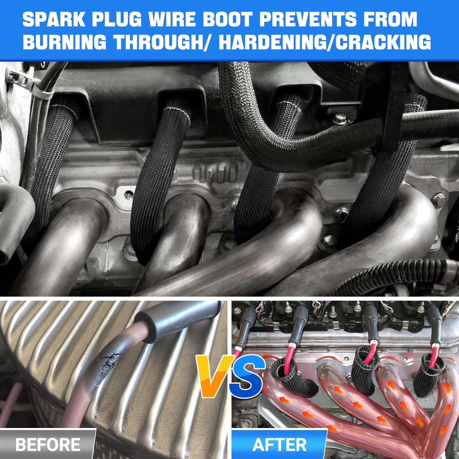 Shinehome Spark Plug Wire Heat Shield Sleeve 2500 Spark Plug Boot Protector Wire Boots Wrap For Sbc Bbc 350 454 8Pcs Spark Plug