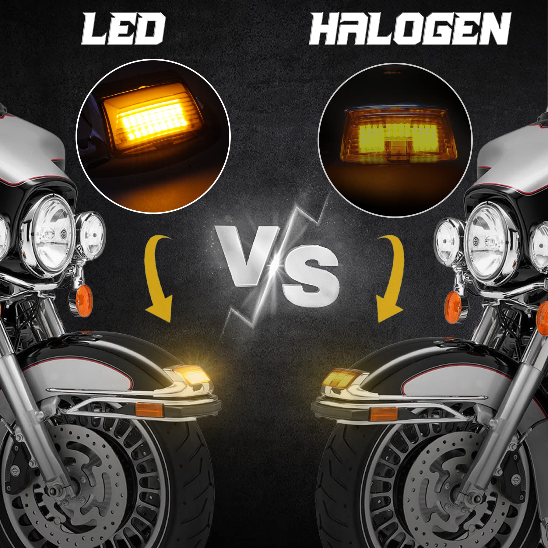 Quasco Front Rear Fender Lights, Led Fender Tip Brake Tail Light Compatible With Harley Electra Glide Road King Softail Heritage