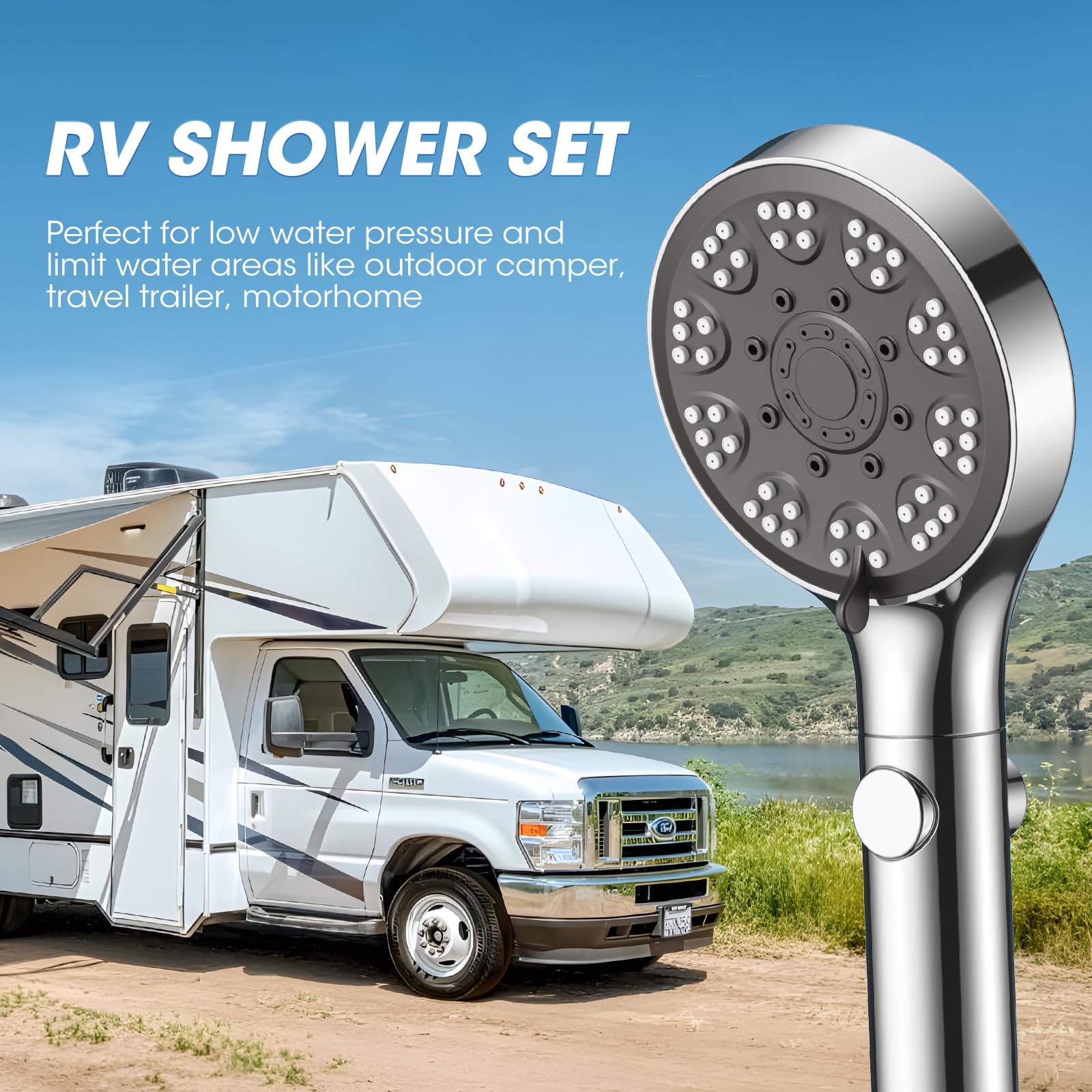 Fasdunt Rv Shower Head With Hose, High Pressure Handheld Shower Head With On Off Switch, 7 Mode Shower Head For Rv/Campers, Trav