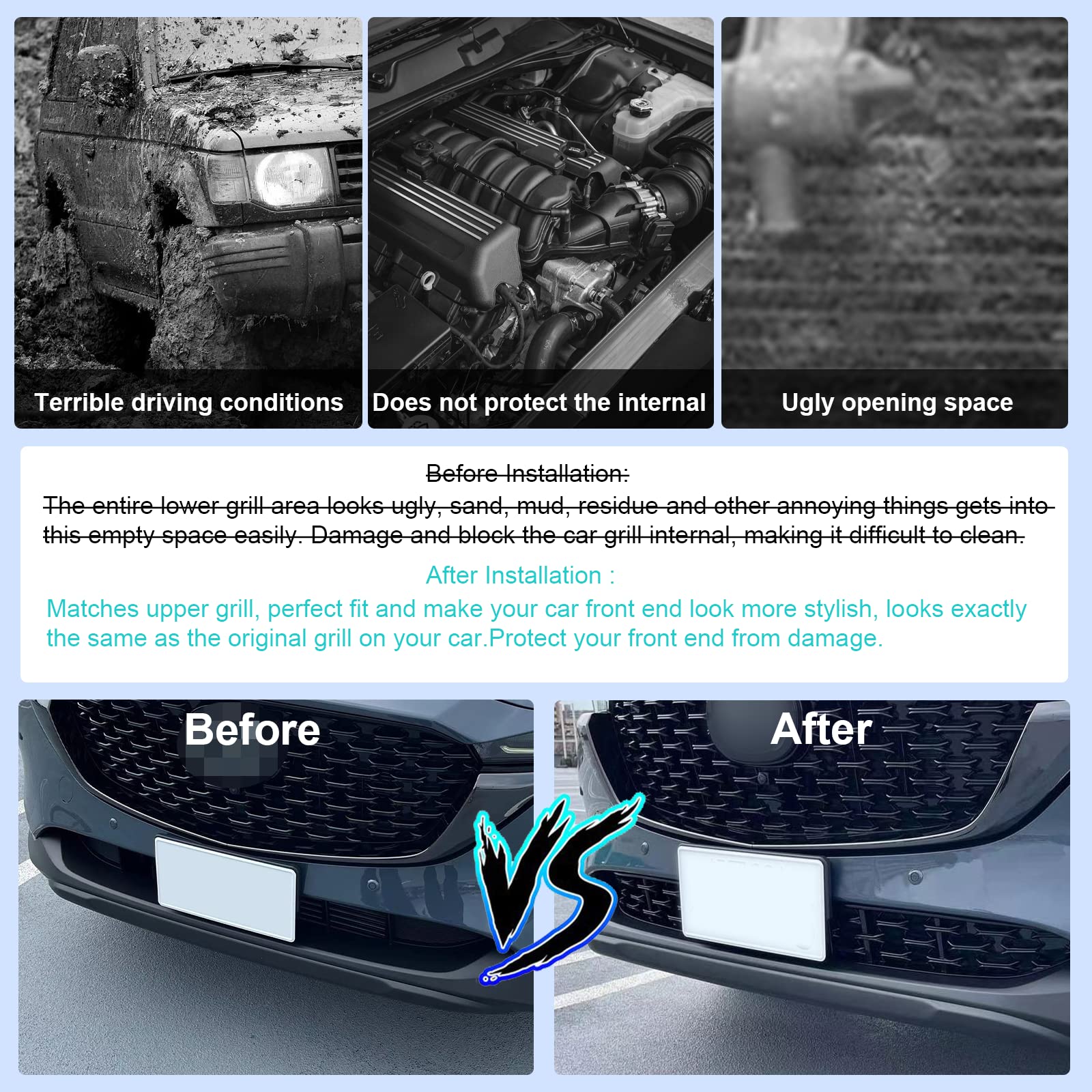 Cdefg 2024 2025 Cx-5 Front Grill Mesh Inserts Trims Front Grille Guard Compatible With 2022-2024 2025 Mazda Cx-5 Car Exterior Accessories Abs Material 2024 2025 Cx-5 Accessories(2Pcs)