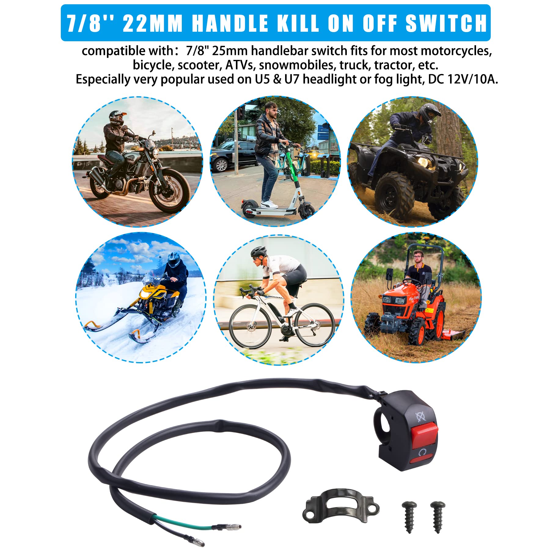 Jingke 7/8'' 22Mm Handle Kill On Off Switch For Atv Motorcycle Scooter Go Kart Engine Offroad Enduro Dirt Bike Baja Doodle Bug Db30 Mini Bikes