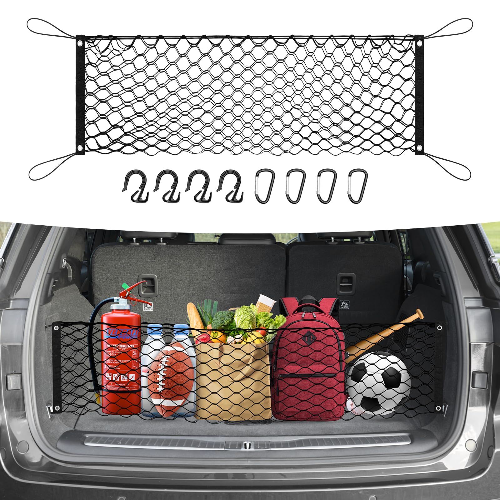 Canvcle Trunk Cargo Net for 2021-2025 Jeep Grand Cherokee L (7 Seats) Accessories Envelope Style Mesh Trunk Net Organizer and St