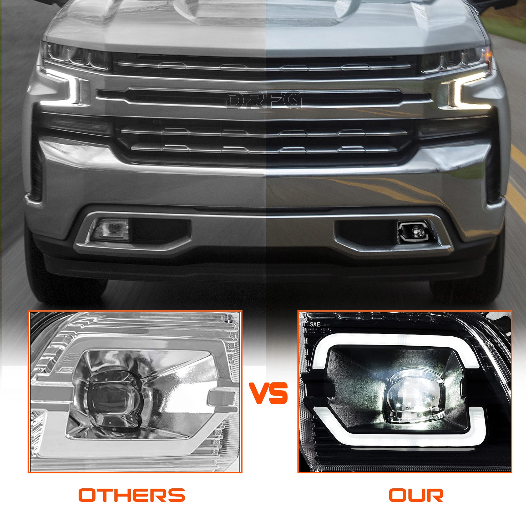 DRFG LED Fog Light with DRL Compatible for Chevy Silverado 2019 2020 2021 2022 Bumper Driving Lamp for Silverado 1500 Include H1