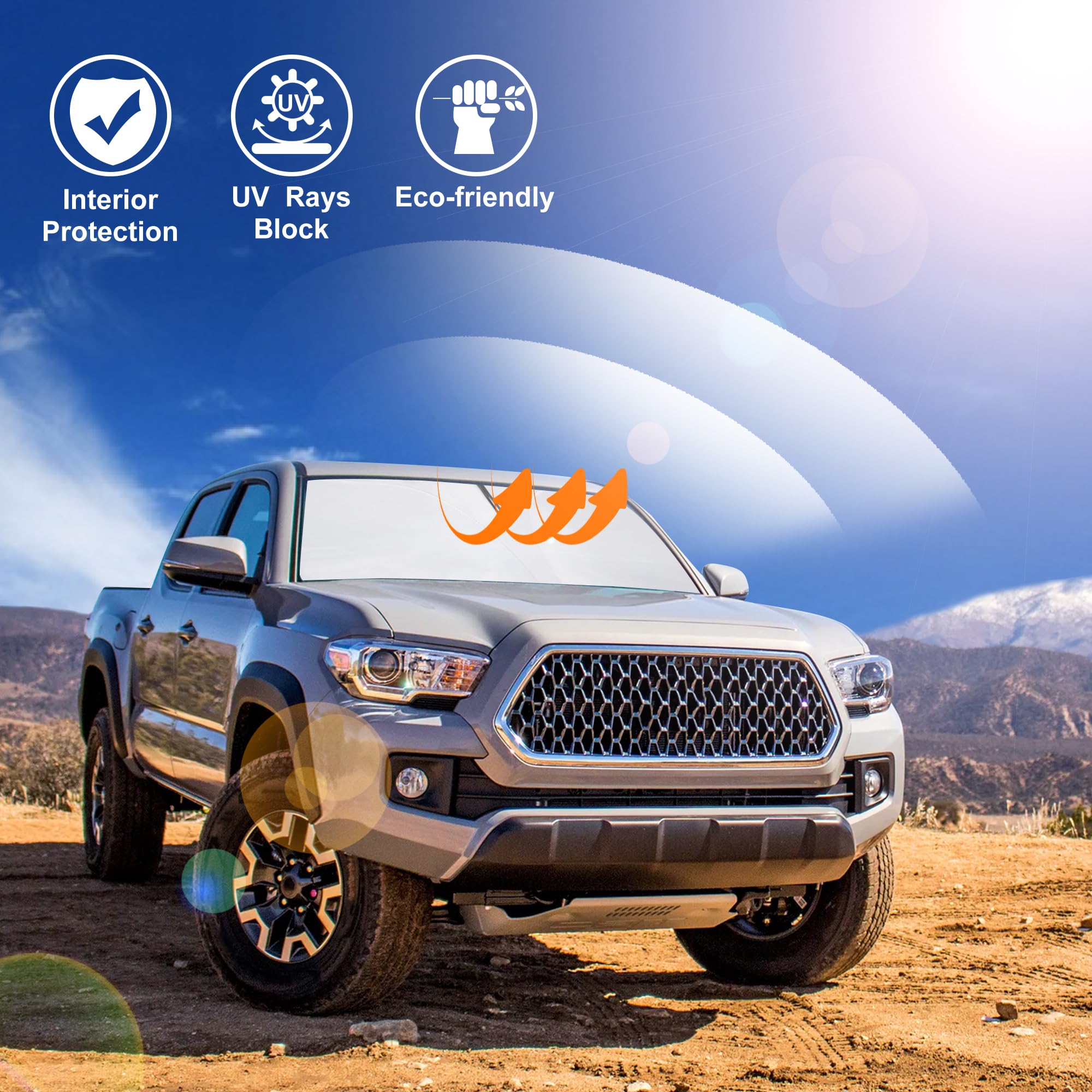 Windshield Sun Shade Compatible With 2016 2017 2018 2019 2020 2021 2022 2023 2024 2025 Toyota Tacoma Accessories Foldable Sunsha