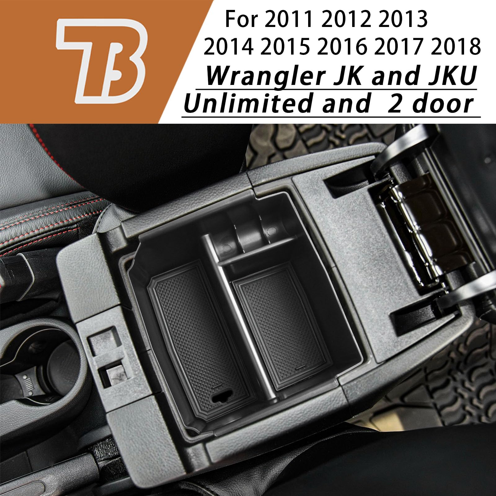 Tacobro Center Console Organizer Tray For Jeep Wrangler Jk And Jku 2011-2018 Accessories, Unlimited And 2 Door, Including Rubicon, Sport, Sahara Storage Box Insert Tray,Not For 2018 Jl/Jlu, Black Trim