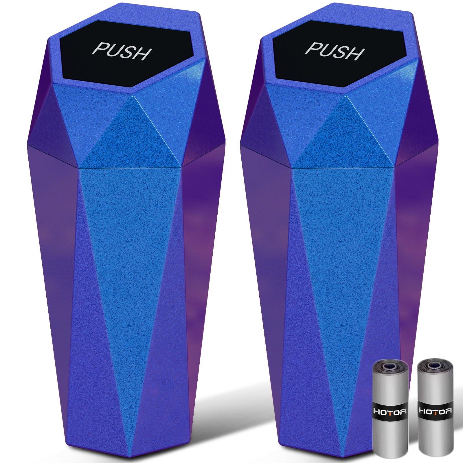 Hotor Car Trash Can With Lid - 2 Pack, Mini Car Accessories For Interior, Leakproof Car Garbage Can With 30 Attached Trash Bags,