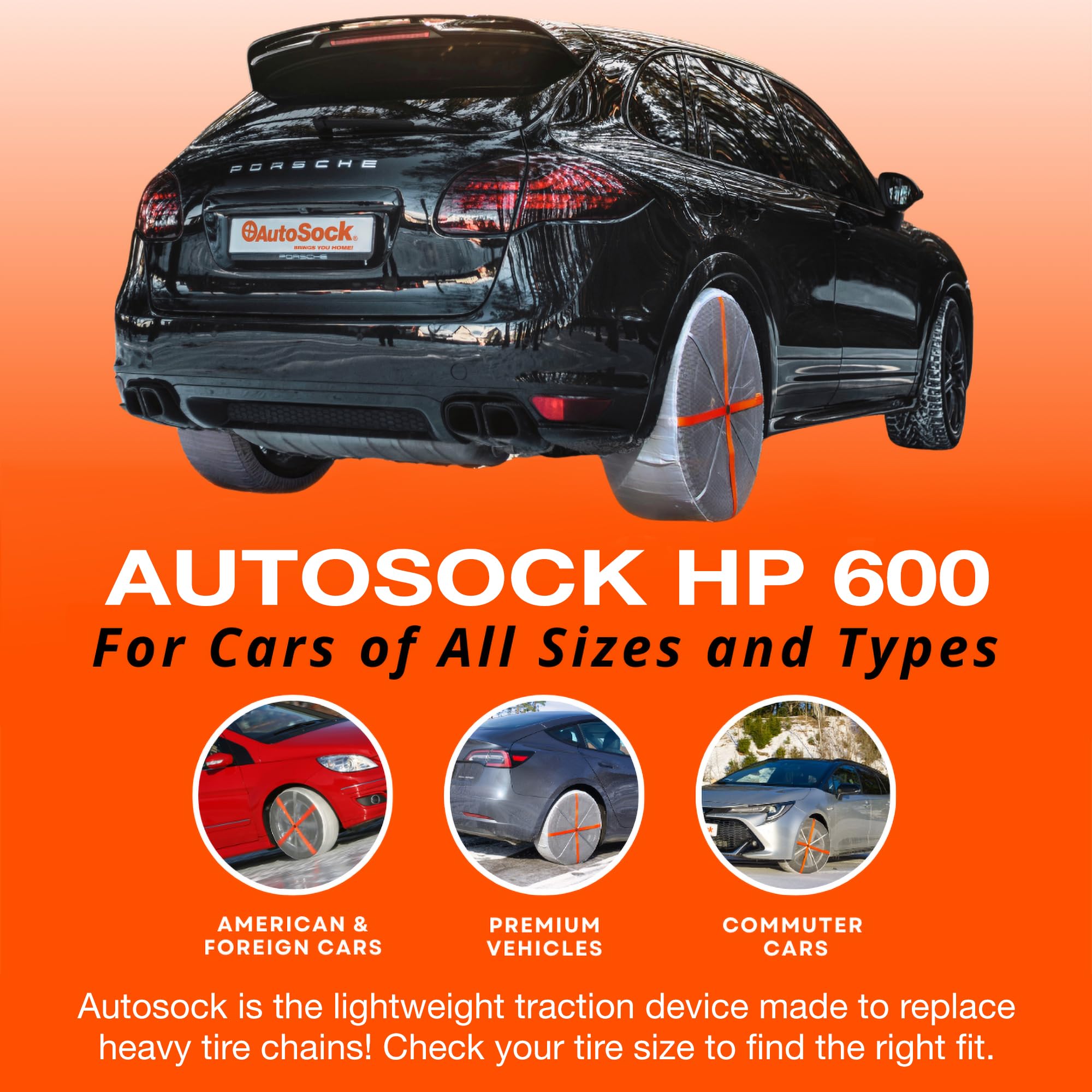 AUTOSOCK HP600 Snow Socks for Passenger Vehicles - Pack of 2, Tire Traction Aids for Winter Driving