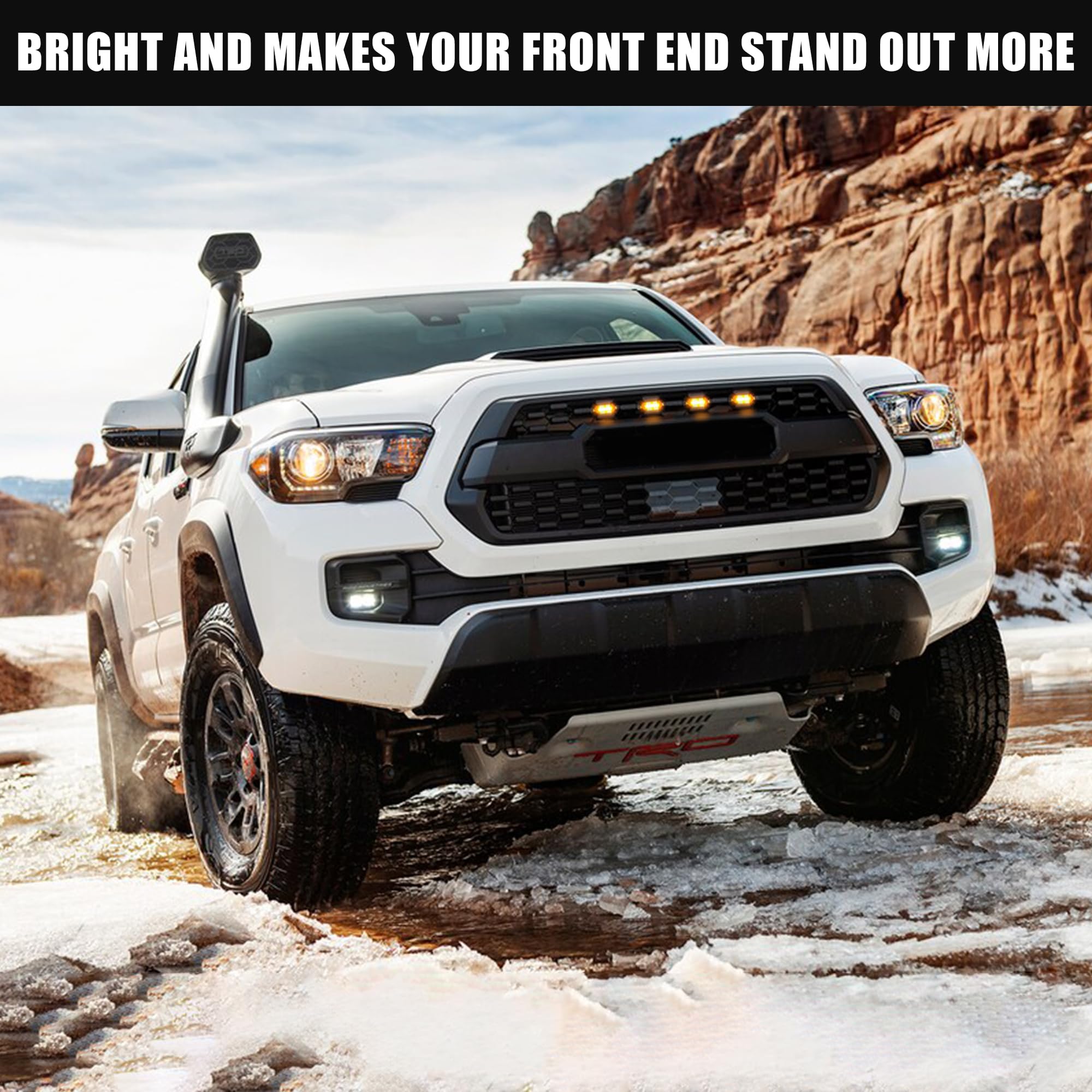 Seven Sparta 4 Pcs Grill Led Lights With Fuse Adaptor Compatible With 2016-2023 Toyota Tacoma Trd Pro Oem Front Grille, Not Comp