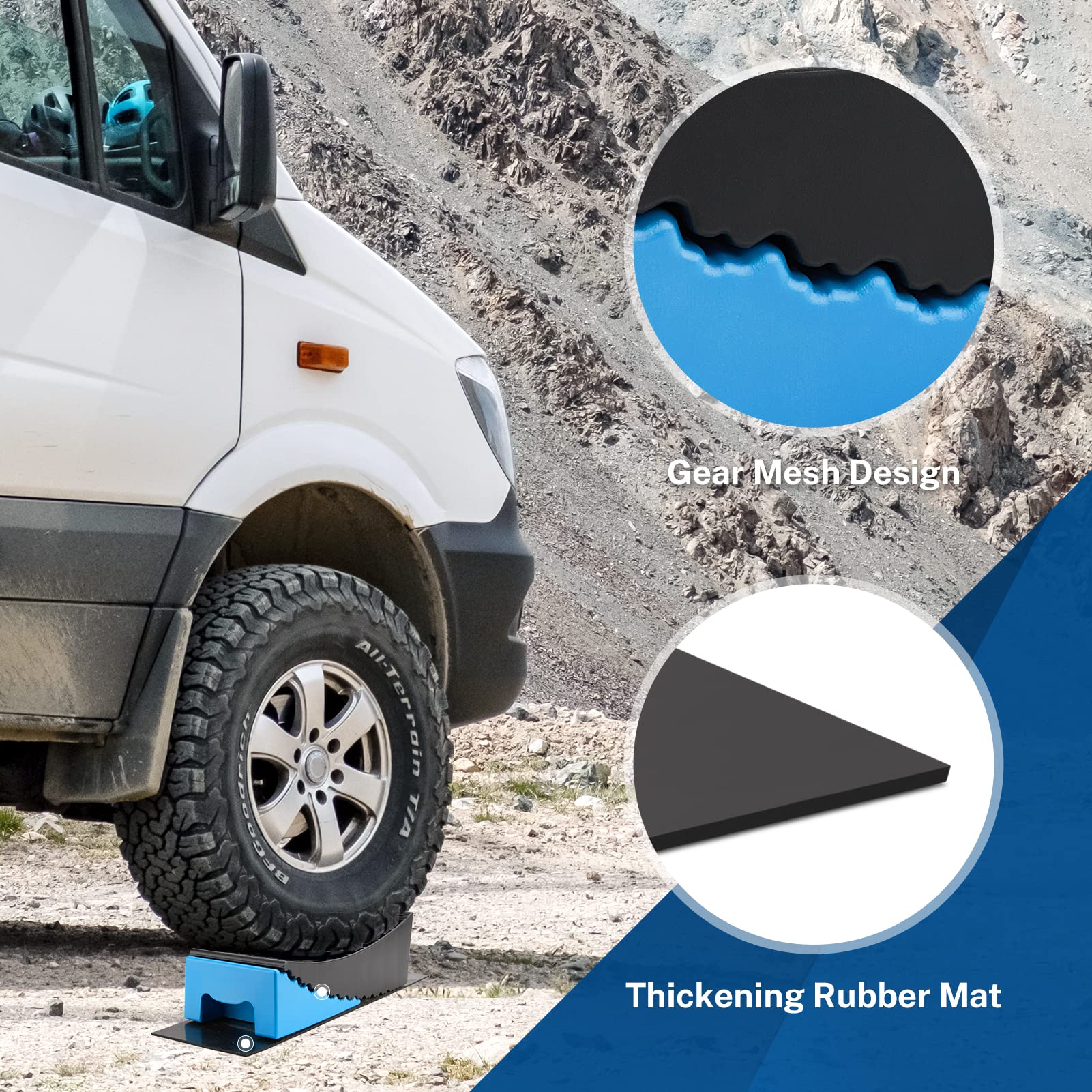 Kohree Rv Leveling Blocks, Up To 35,000 Lbs, Upgrade 2 Packs Sturdy Rv Curved Levelers With 2 Blue Chocks, 2 Non-Slip Mats, 1 Ca