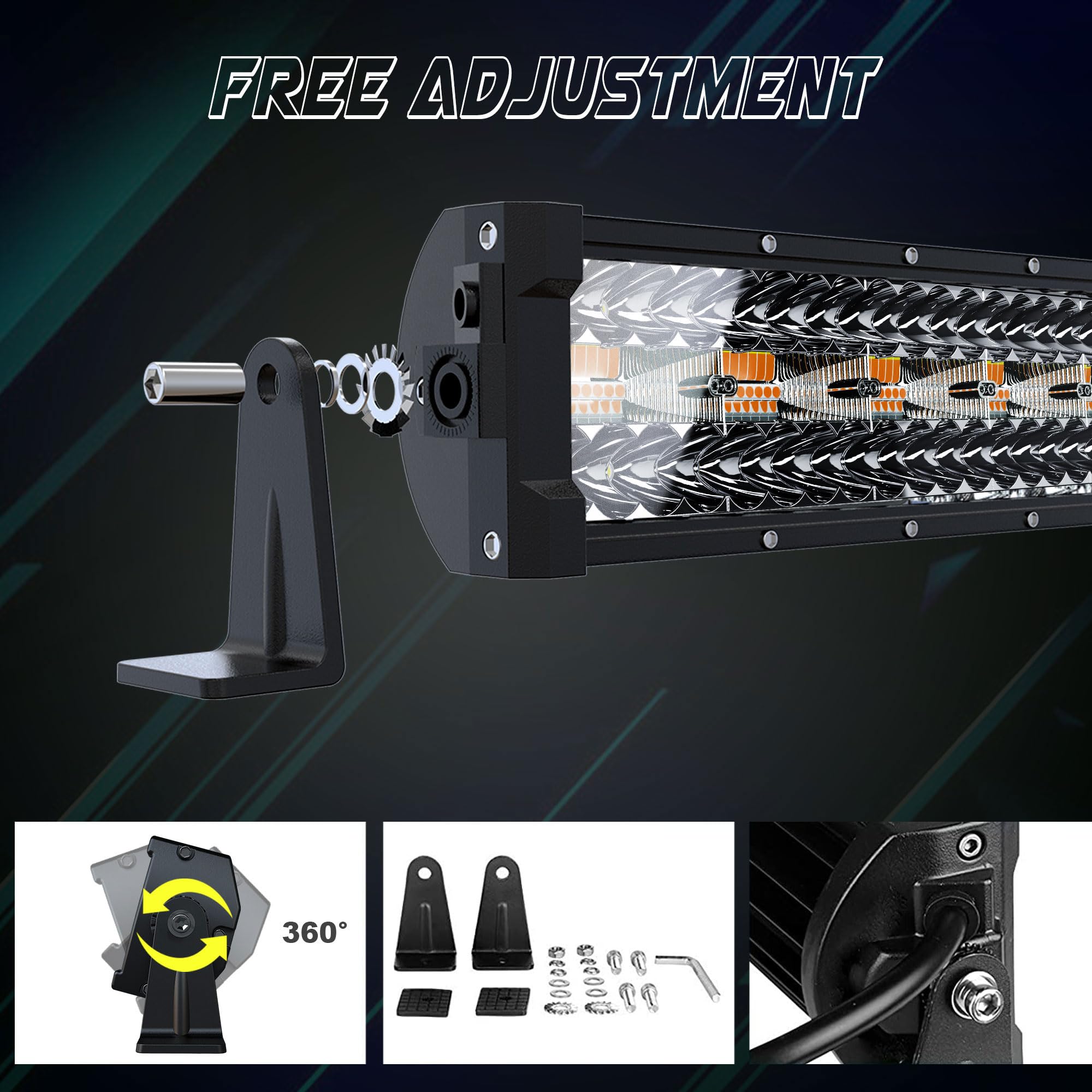 Slary 52 Inch 300W Curved Led Light Bar White/Amber Flasing Strobe Light With Six Modes Driving Fog Lights Spot Flood Combo Bumper Lights With Switch Wiring Harness For Offroad Truck 4Wd Suv Atv Utv