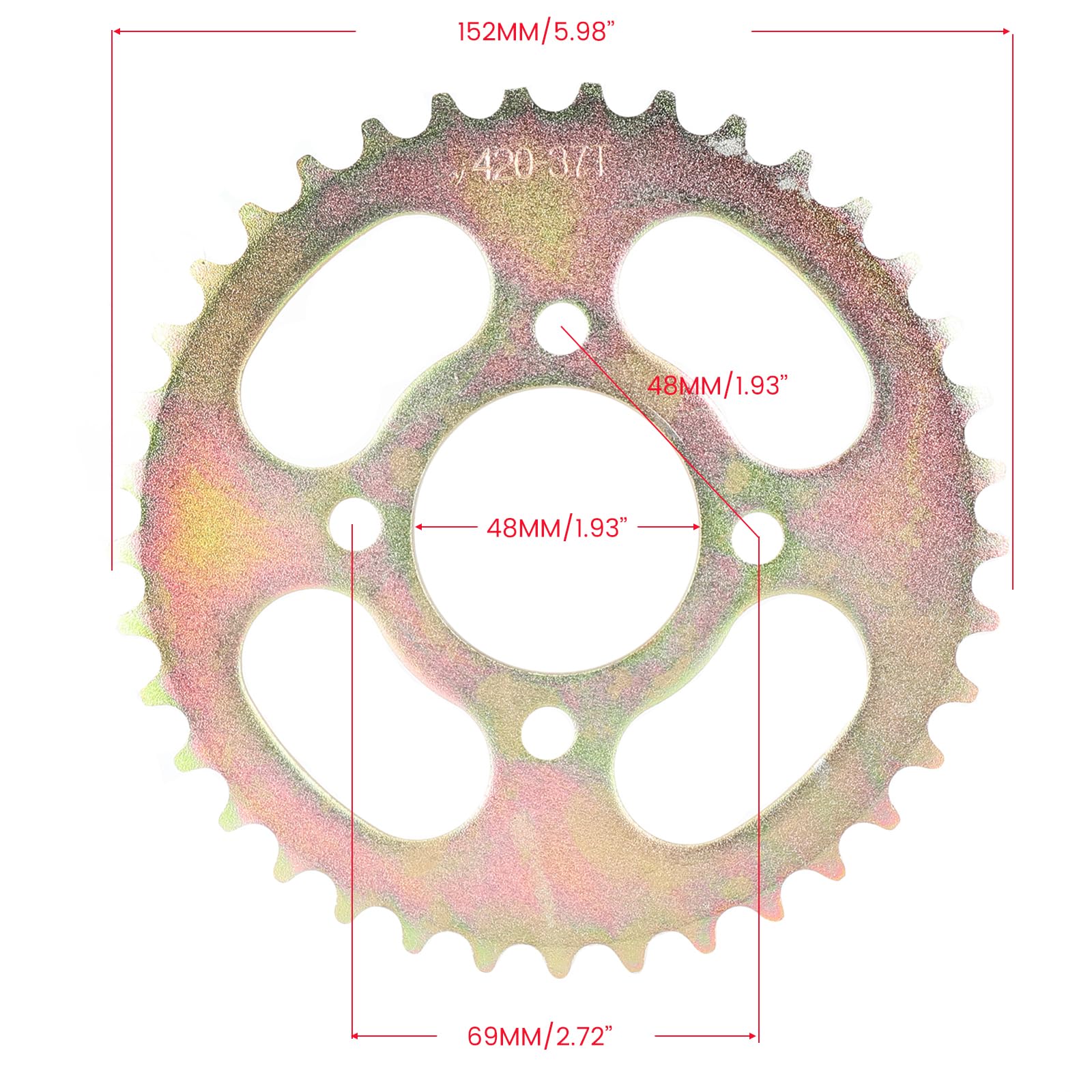 420 Rear Sprocket 37 Tooth,96L Chain,Front Sprocket 14T Kit for The ATV 70 90 110 125CC Quad Bike Motorcycle