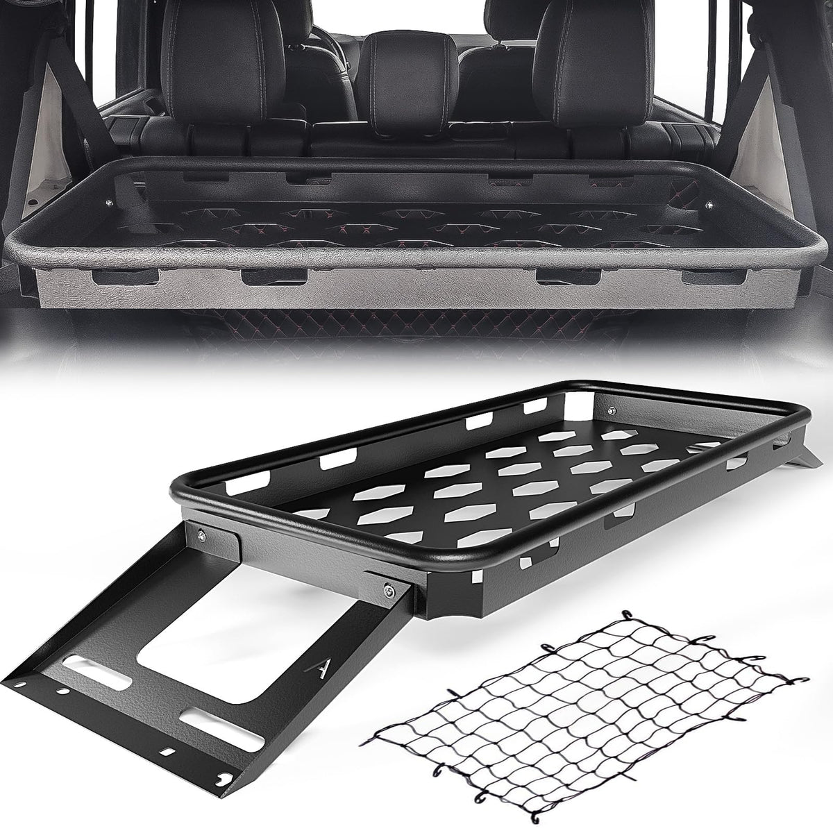 YZONA Rear Trunk Cargo Rack Basket Compatible for 2007-2025 Jeep Wrangler JK JKU & JL JLU Unlimited 4 Door Hardtops, Interior St