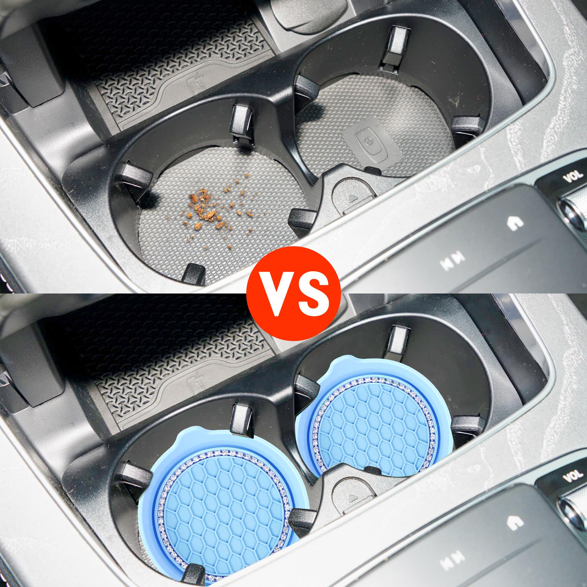 Amooca Car Cup Coaster Universal Non-Slip Cup Holders Bling Crystal Rhinestone Car Interior Accessories 4 Pack Light Blue