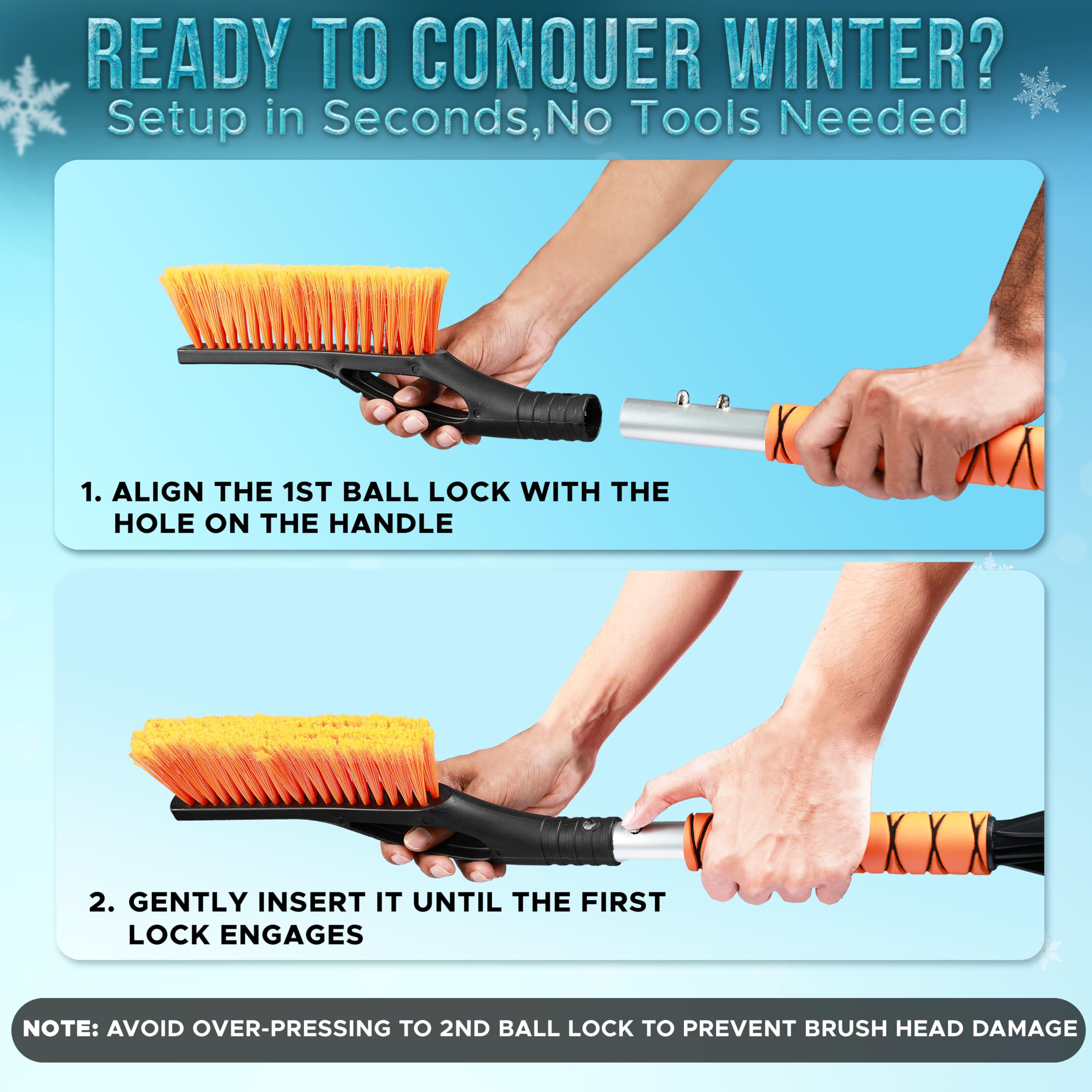 Econour 27'' Aluminum Snow Brush 4 Pack With Ice Scrapers For Car Windshield And Window | Car Snow Scraper And Brush With Ergono