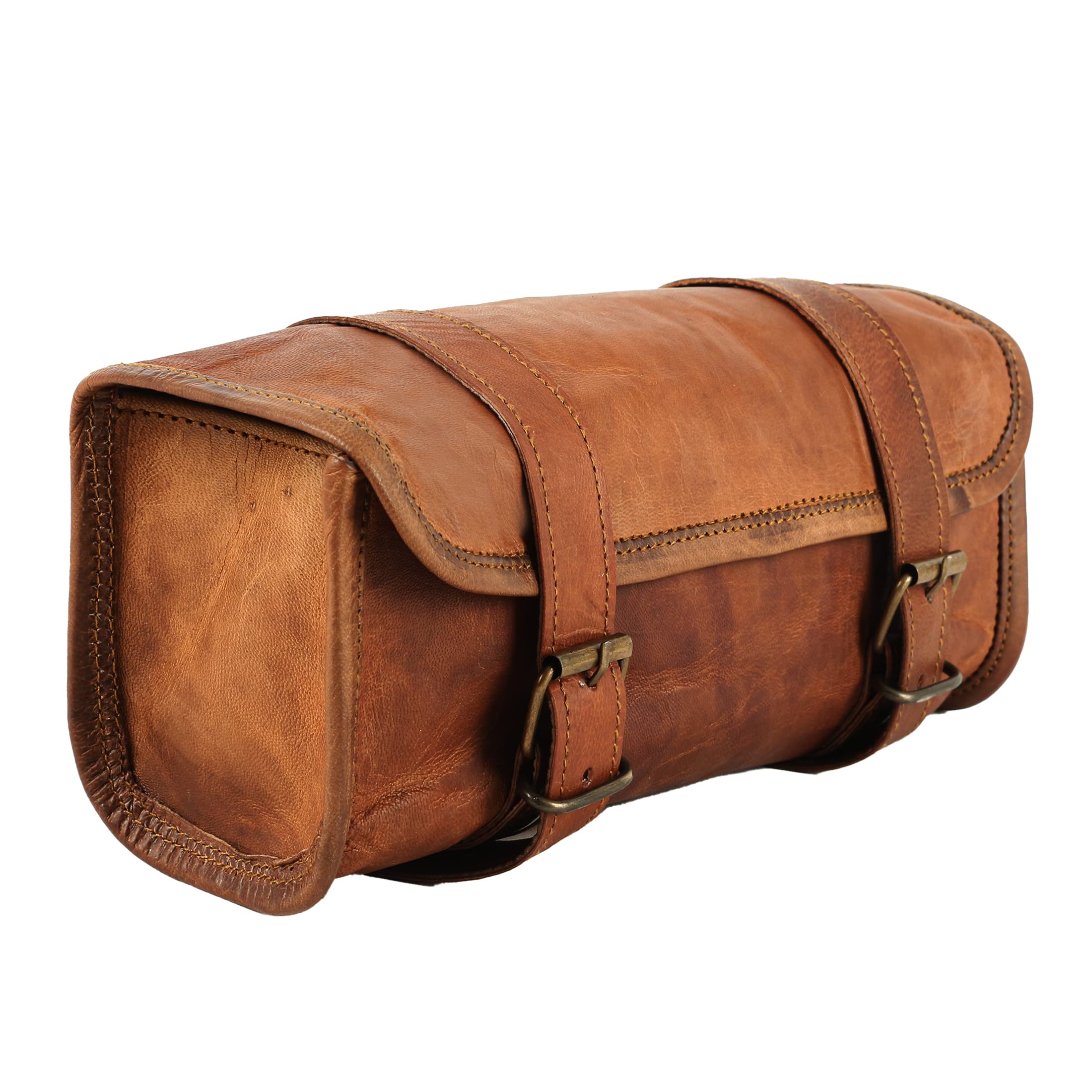 The Vintage Stuff Leather Handlebar Bag Brown Saddle Motorcycle Bag Bicycle Tool Bag Buff Leather Travel Accessory Pouch (Tan Br