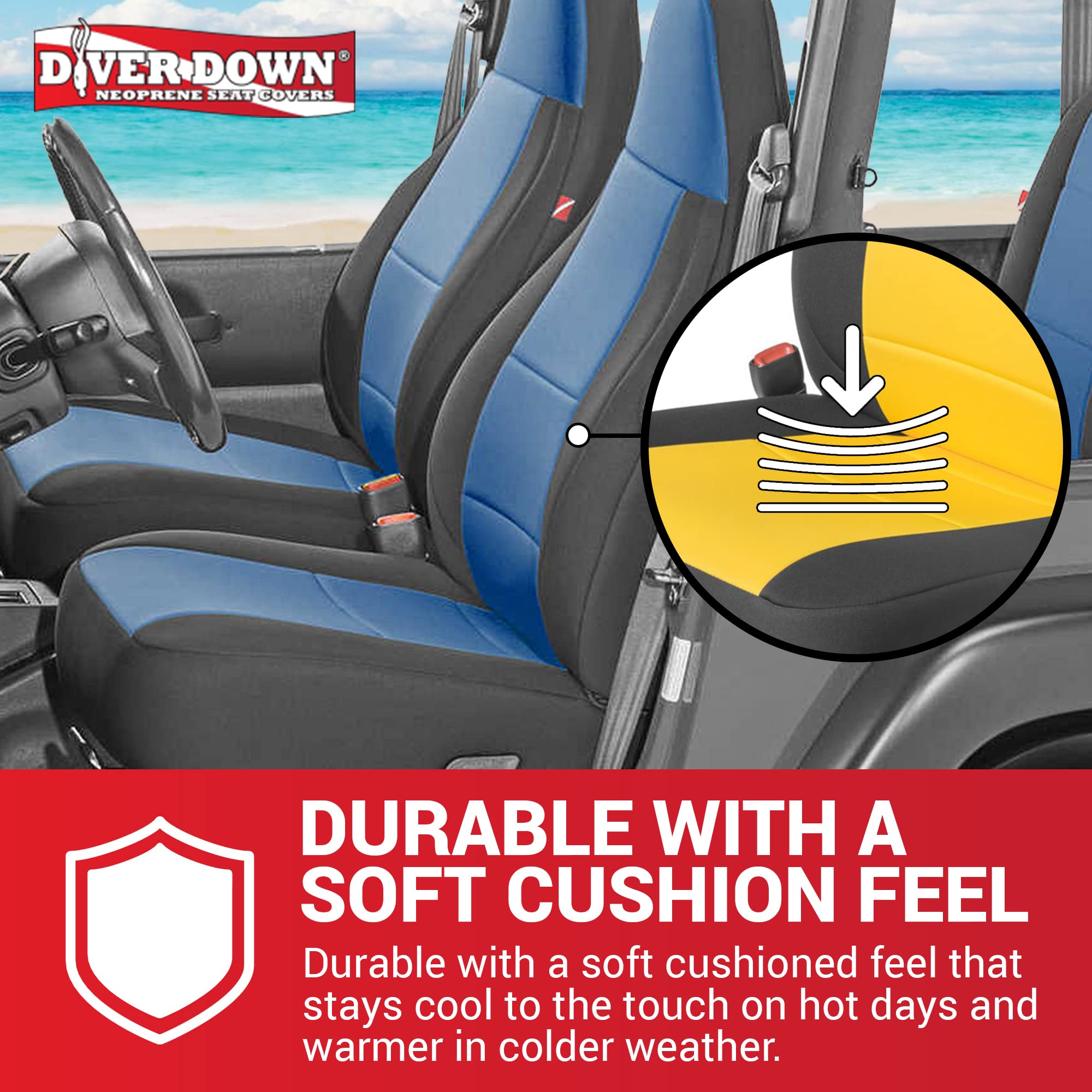 Diver Down Neoprene Seat Cover Set - Fits Jeep Tj 1997-2006 Wrangler - Front And Back Seat Set - Waterproof Custom Fit Seat Covers - Soft Padded Cushion Feel - Thermal Resistant - (Gray, 97-02)