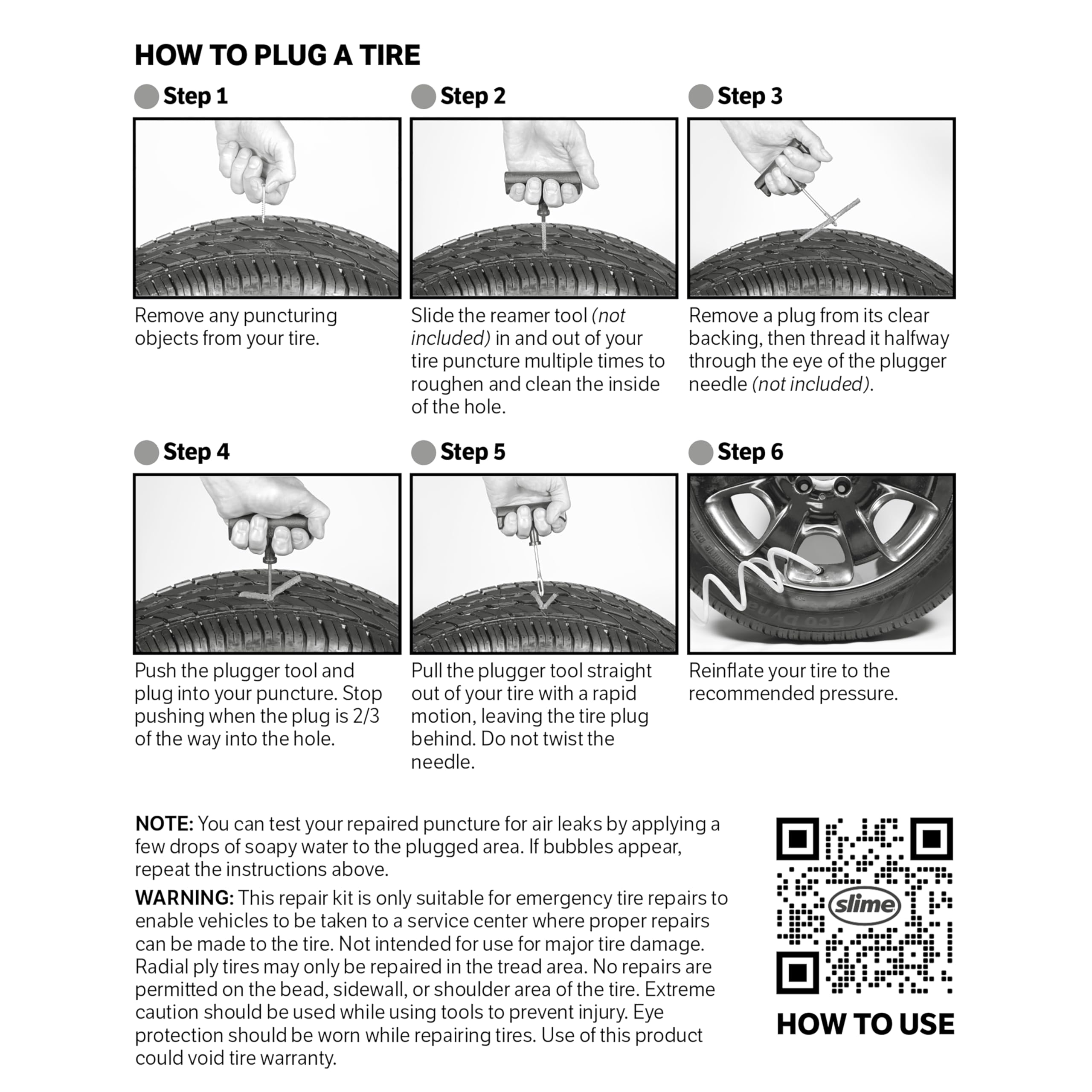 Slime 20252 Tire Repair Plugs Strings, Act, Mowers, Wheelbarrows, 7-Ply, 4In, 5 Count