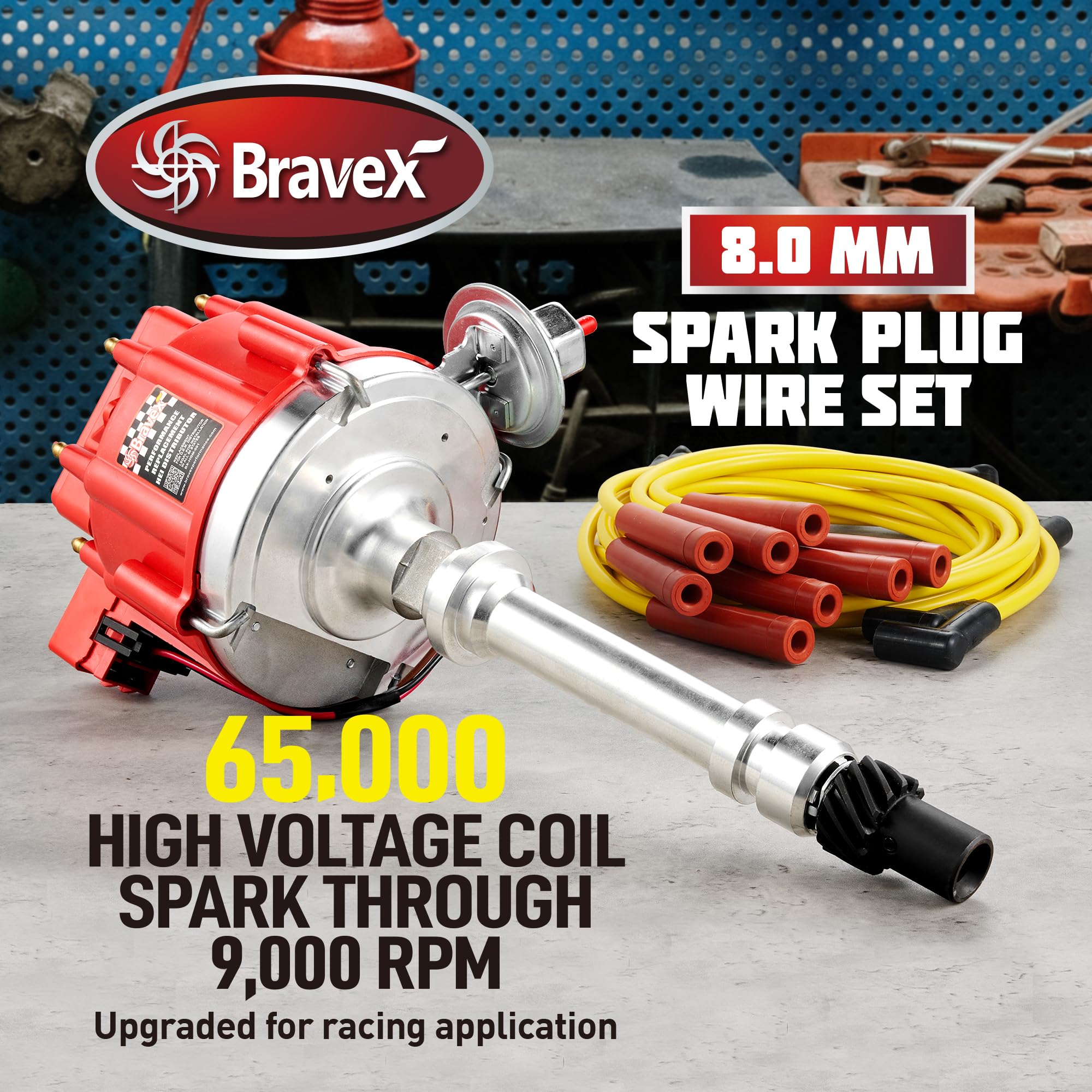 Hei Distributor 65K Coil With Spark Plug Wires 9000Rpm, Hei Distributor For Chevy 350 Replacement For Sbc Bbc Gm 283 305 307 327