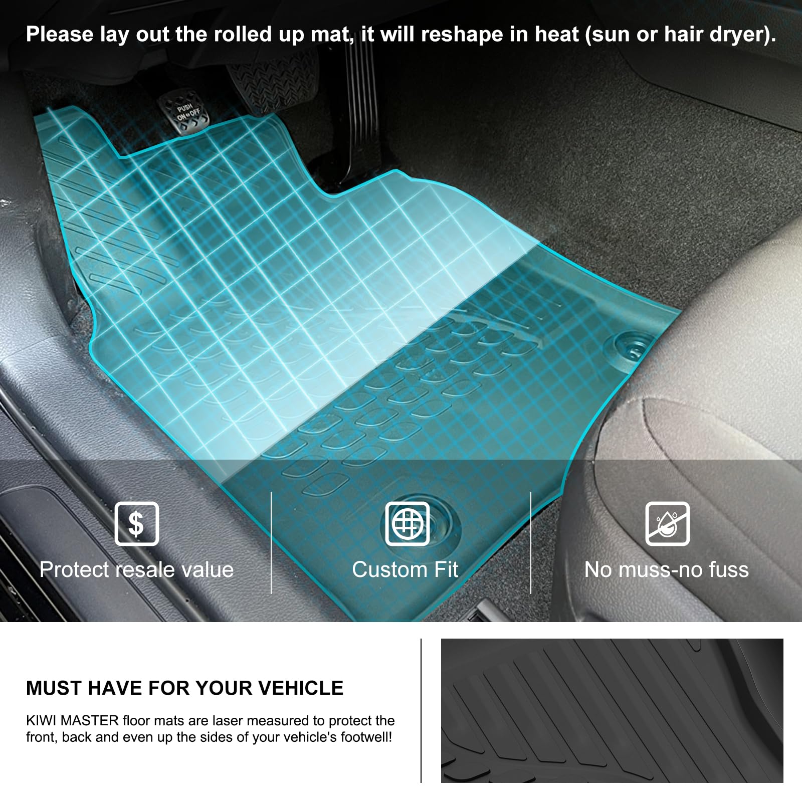 KIWI MASTER Floor Mats for 2018-2025 Toyota Camry OEM Replacement PT908-03180-20 All Weather Mat Liners Front & Rear 2 Row Seat