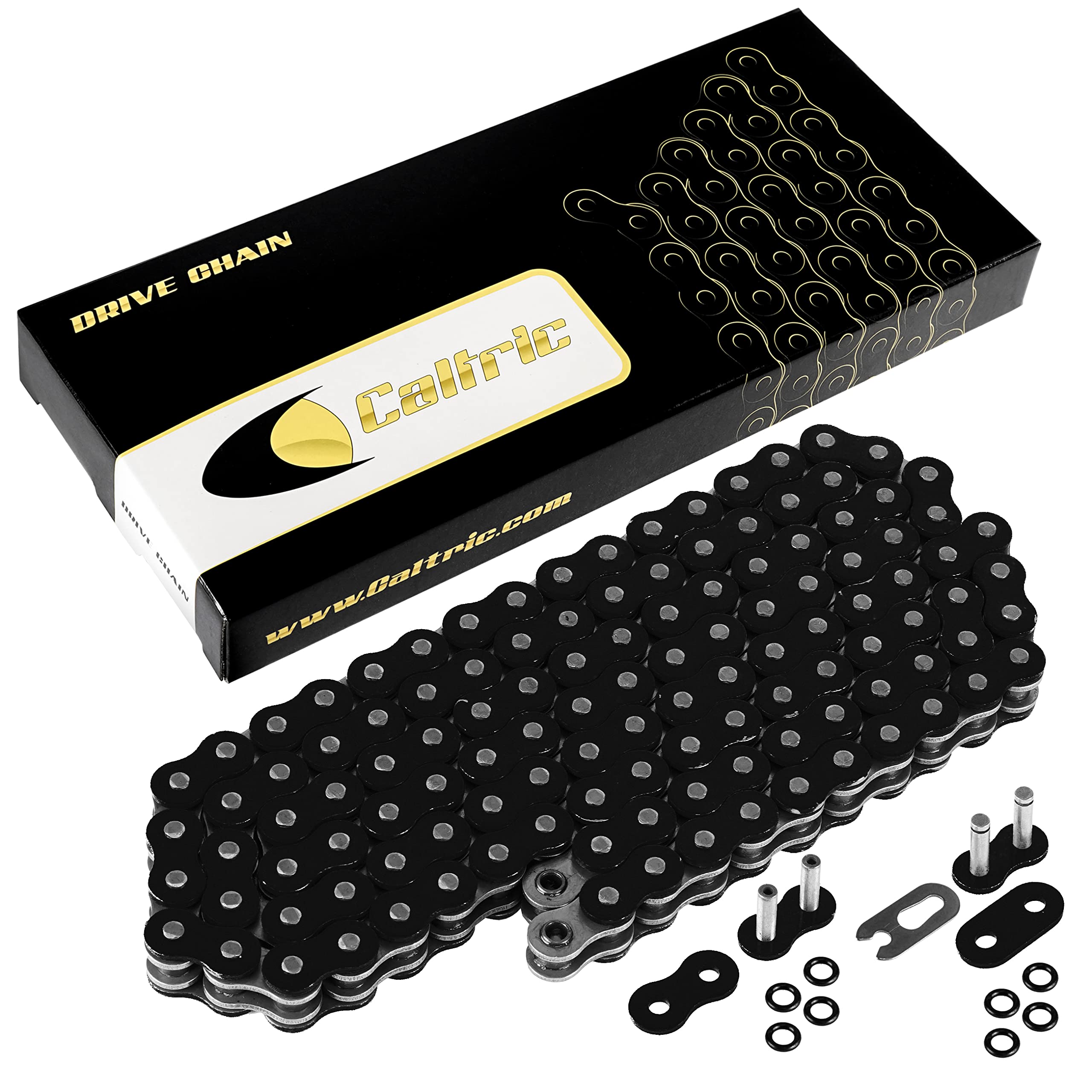 Caltric Black 525-Pitch 120-Links O-Ring Drive Chain Compatible with ATV/UTV/Quad/Side X Side/Motorcycle/Dirtbike/with Rivet and